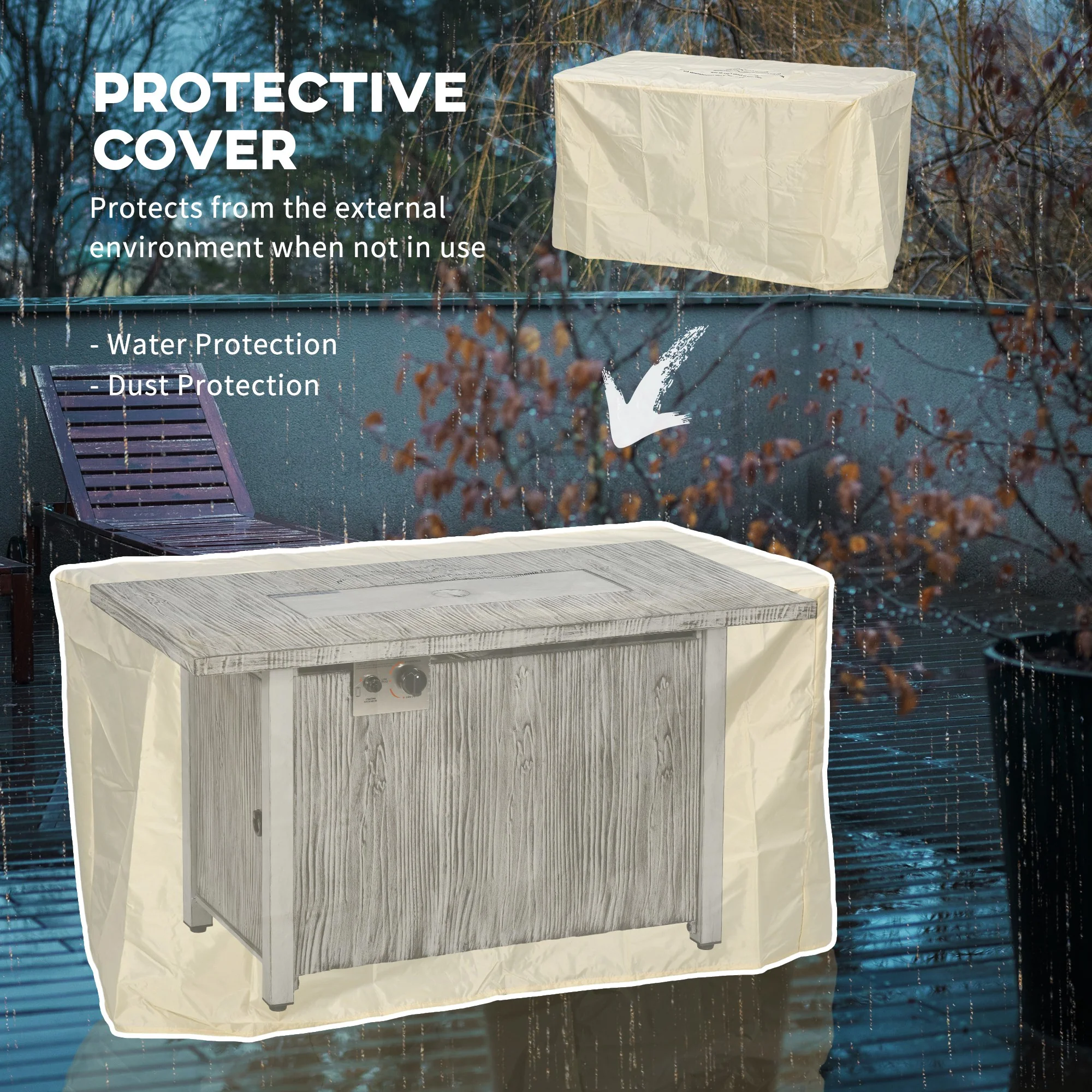 Outsunny Gas Fire Pit Table with 50,000 BTU Burner, Cover, Glass Screen, Grey - Image 7