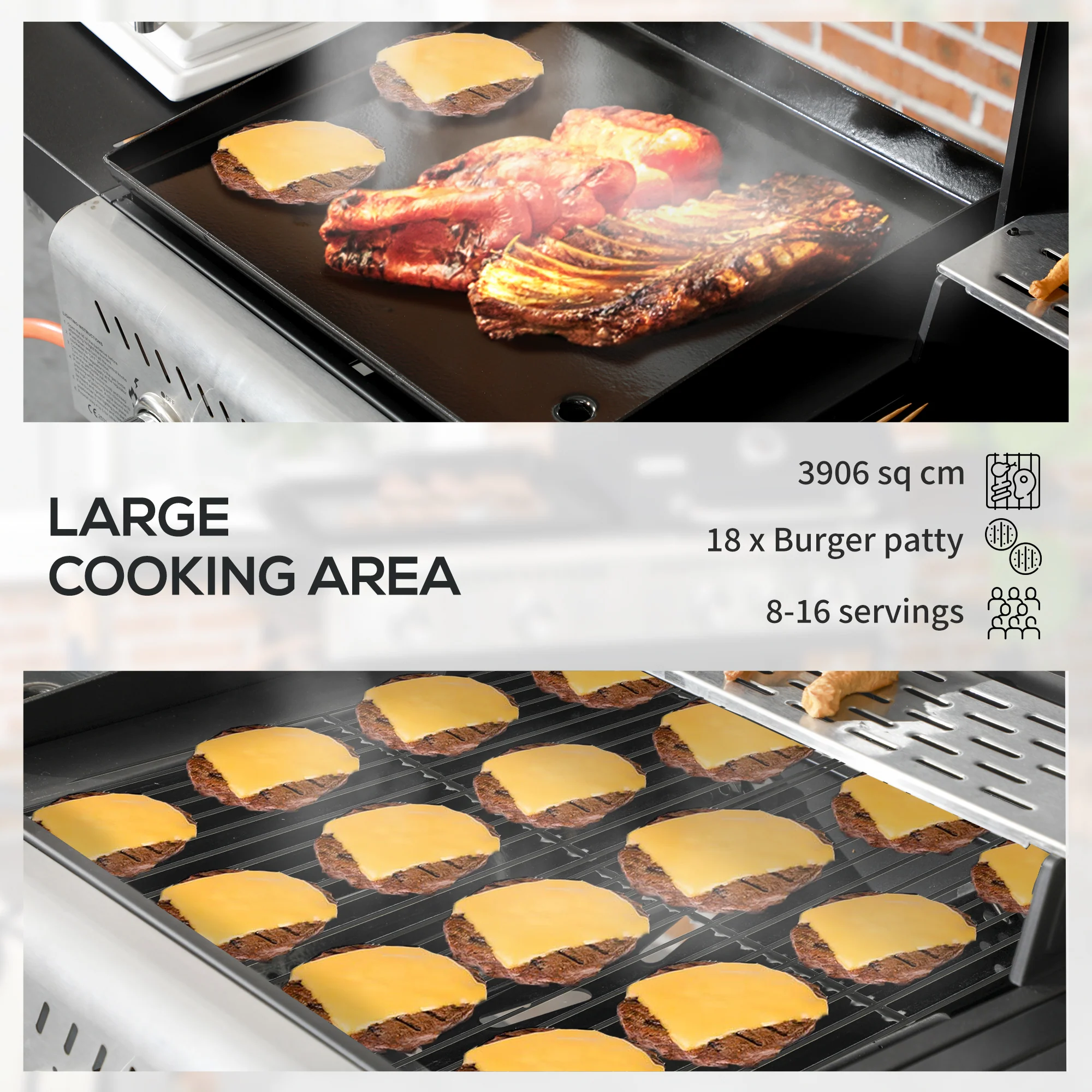 Outsunny Gas Grill and Plancha with 15 kW 4+1 Burners for Garden Party Festival - Image 4