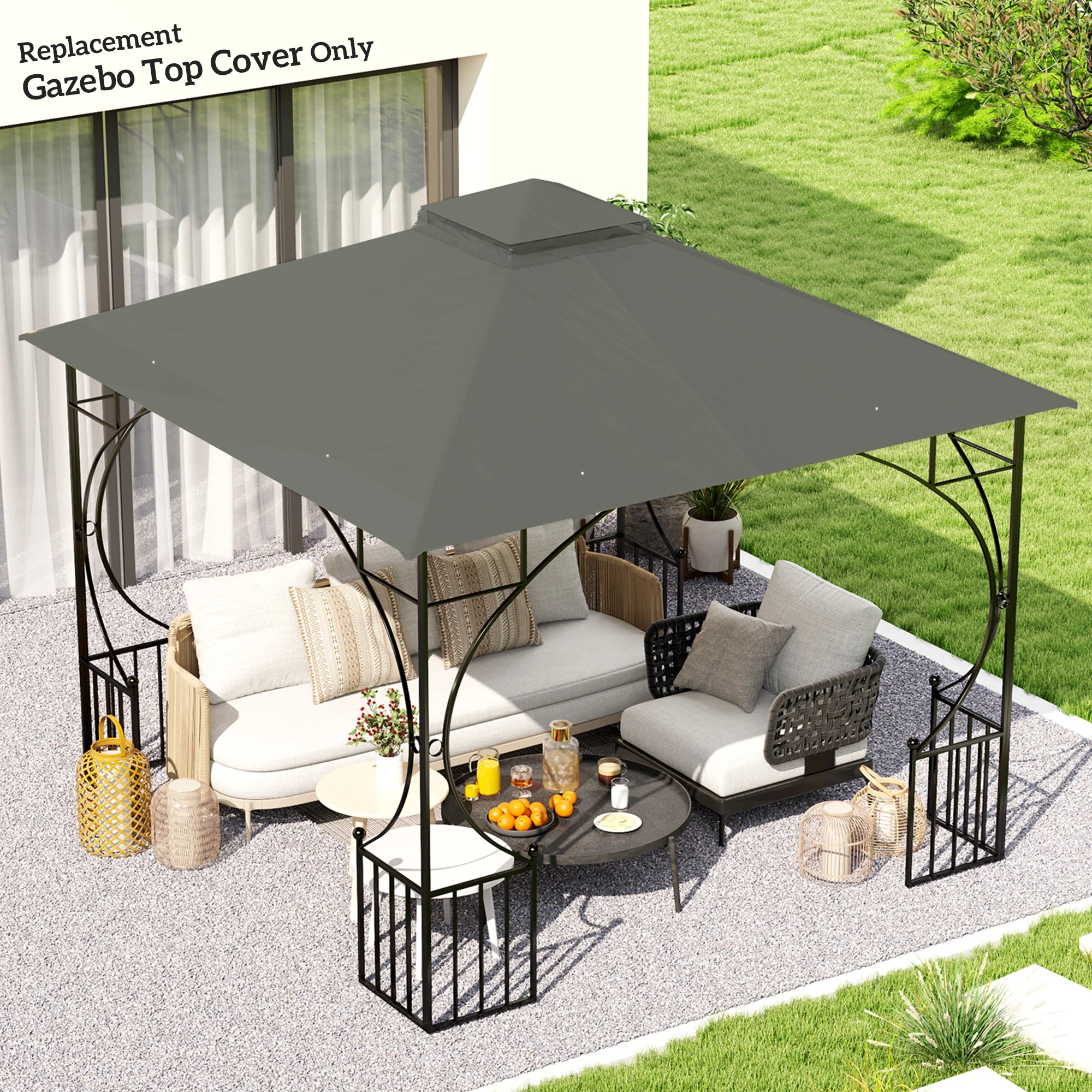Outsunny Gazebo Canopy Replacement Cover 3 x 3(m) 2-Tier Roof Top for Garden - Image 11