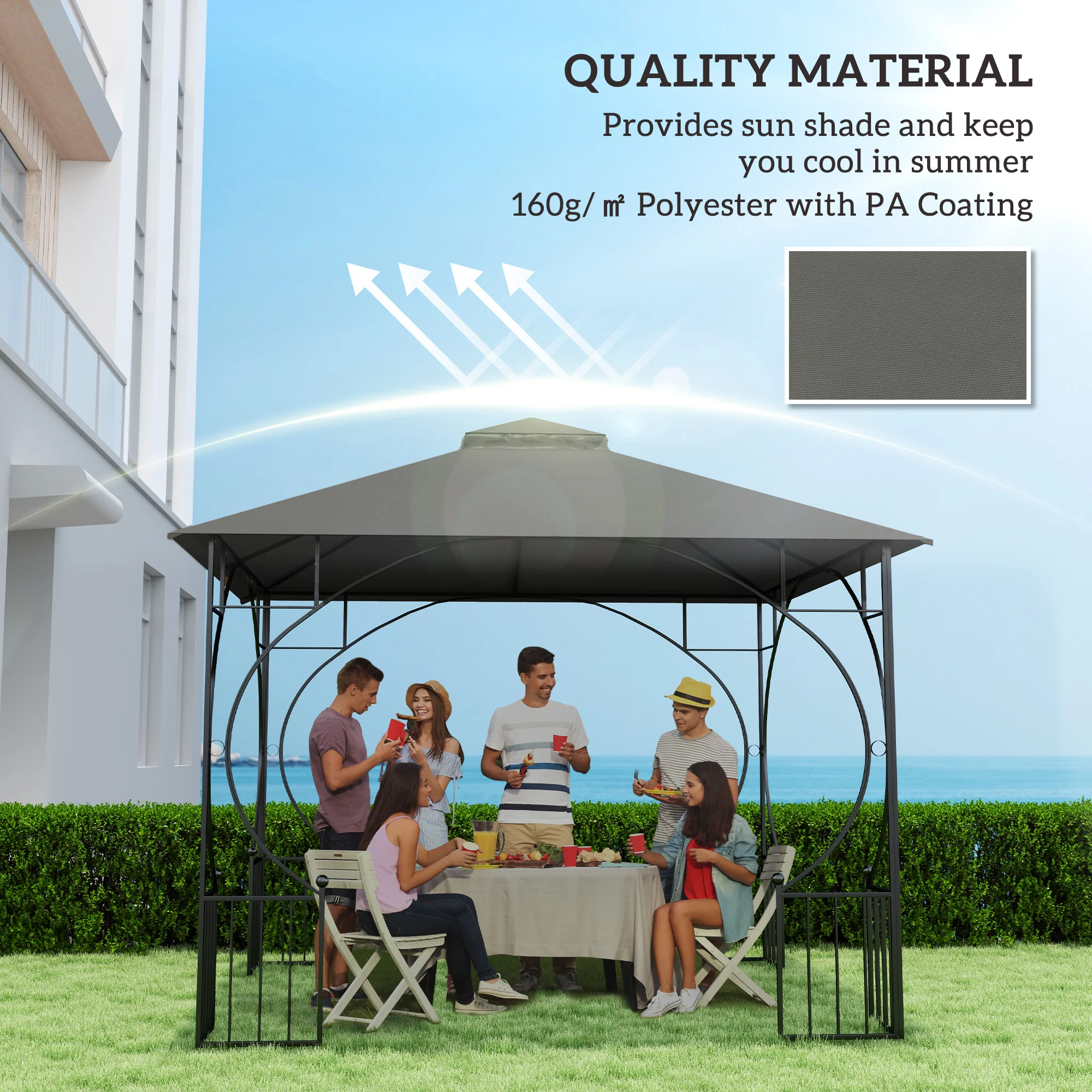Outsunny Gazebo Canopy Replacement Cover 3 x 3(m) 2-Tier Roof Top for Garden - Image 12
