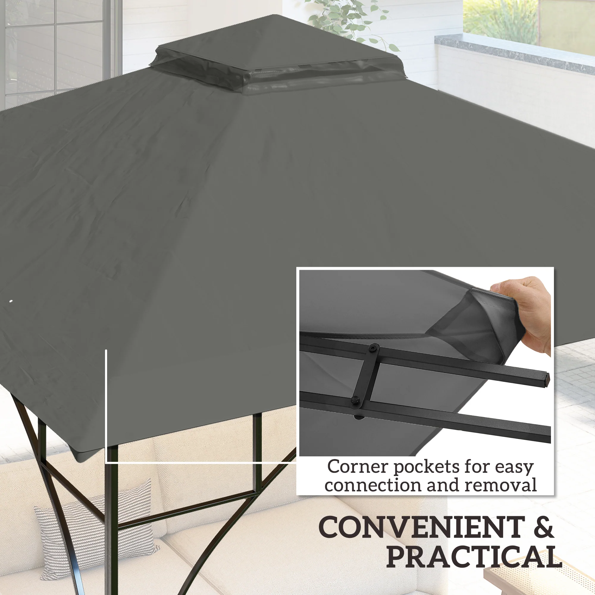 Outsunny Gazebo Canopy Replacement Cover 3 x 3(m) 2-Tier Roof Top for Garden - Image 13