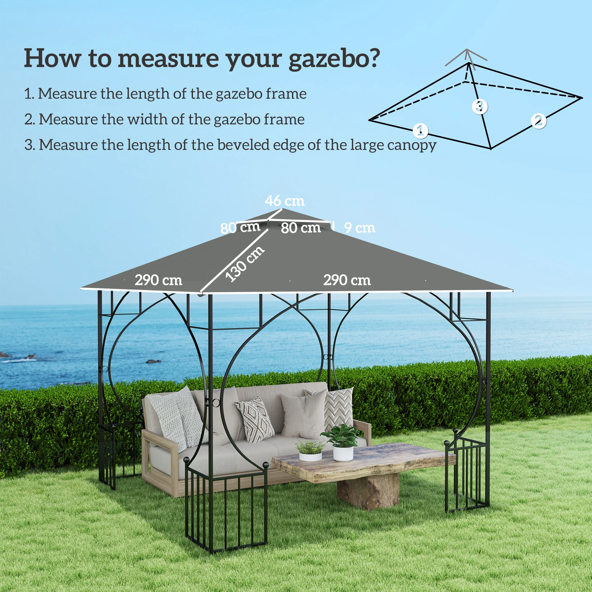 Outsunny Gazebo Canopy Replacement Cover 3 x 3(m) 2-Tier Roof Top for Garden - Image 14