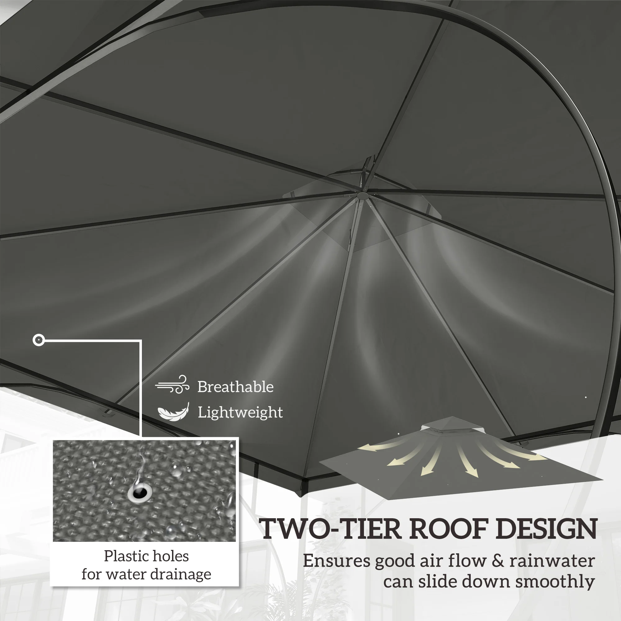 Outsunny Gazebo Canopy Replacement Cover 3 x 3(m) 2-Tier Roof Top for Garden - Image 15