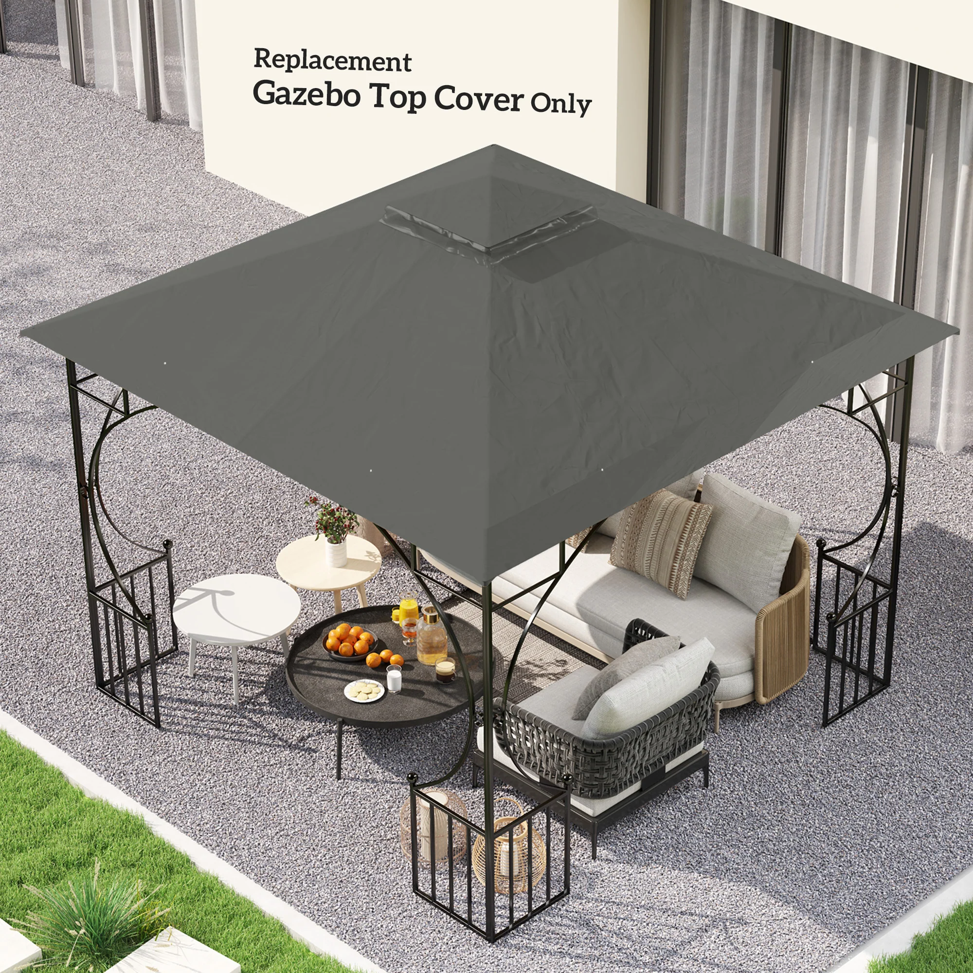 Outsunny Gazebo Canopy Replacement Cover 3 x 3(m) 2-Tier Roof Top for Garden - Image 16