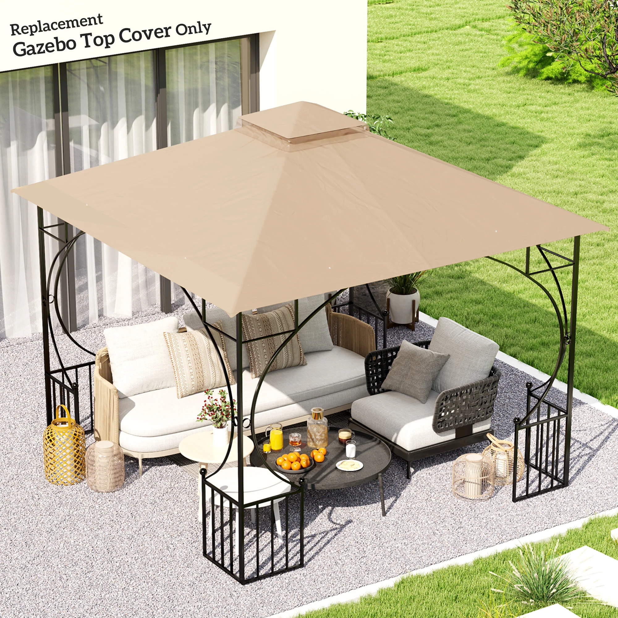 Outsunny Gazebo Canopy Replacement Cover 3 x 3(m) 2-Tier Roof Top for Garden - Image 20