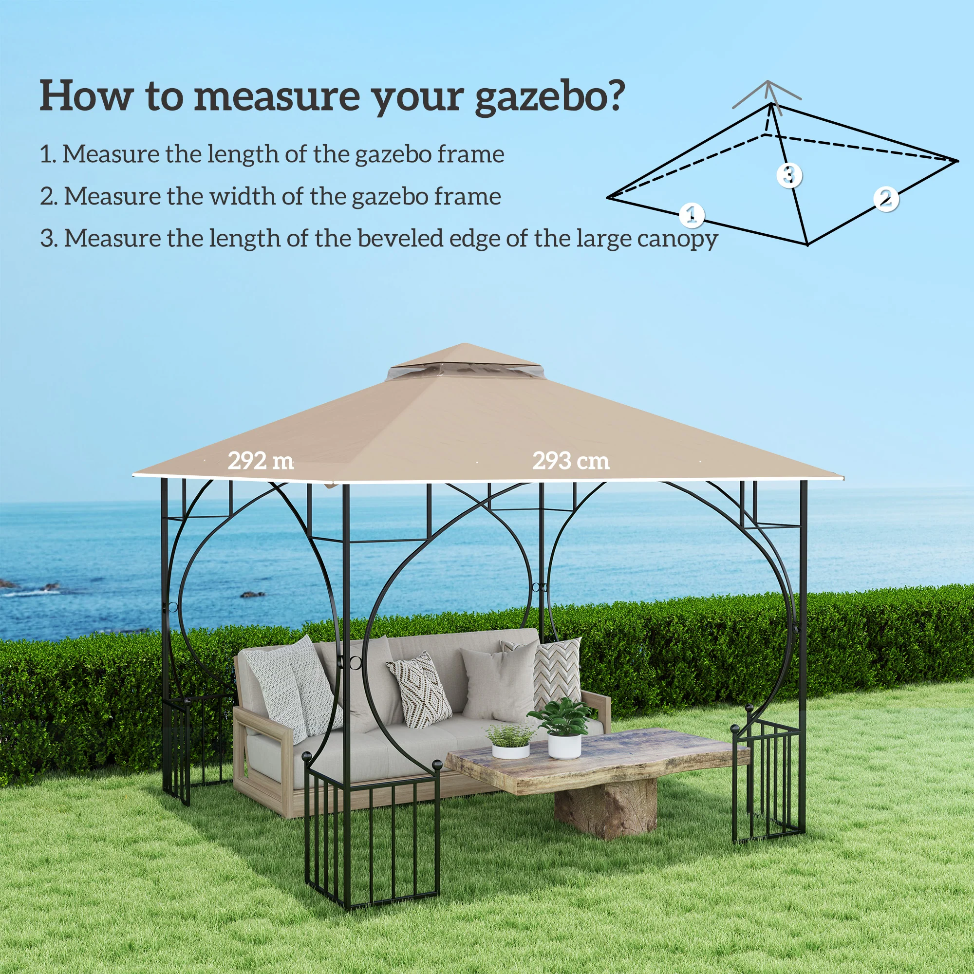 Outsunny Gazebo Canopy Replacement Cover 3 x 3(m) 2-Tier Roof Top for Garden - Image 23