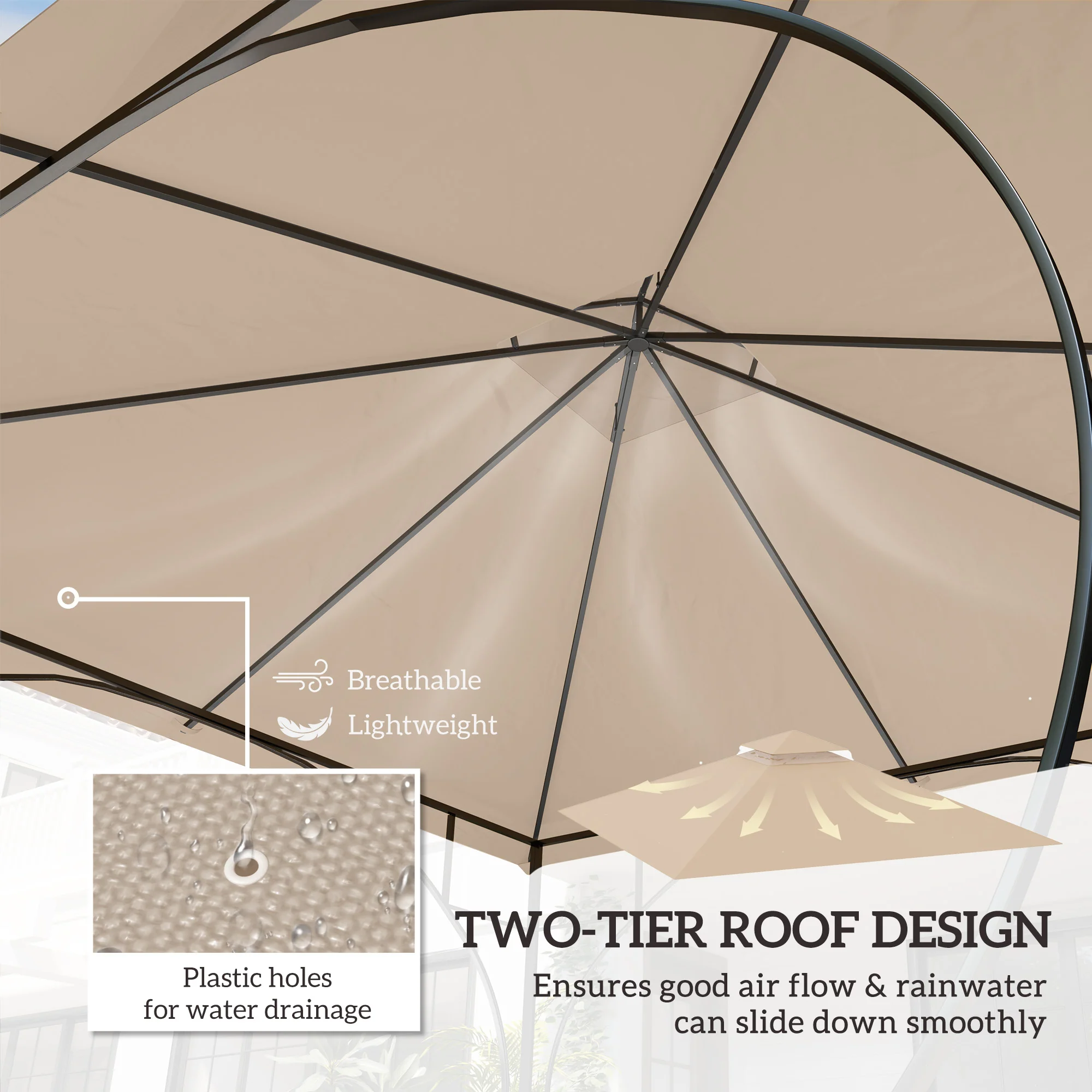Outsunny Gazebo Canopy Replacement Cover 3 x 3(m) 2-Tier Roof Top for Garden - Image 24