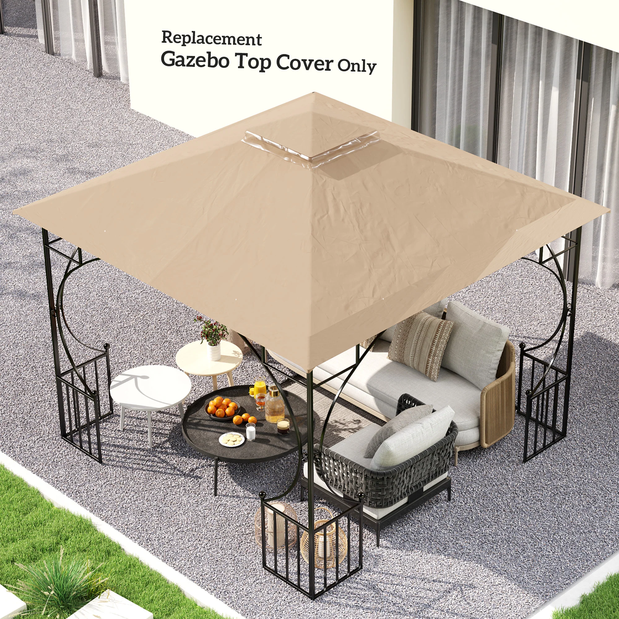 Outsunny Gazebo Canopy Replacement Cover 3 x 3(m) 2-Tier Roof Top for Garden - Image 25