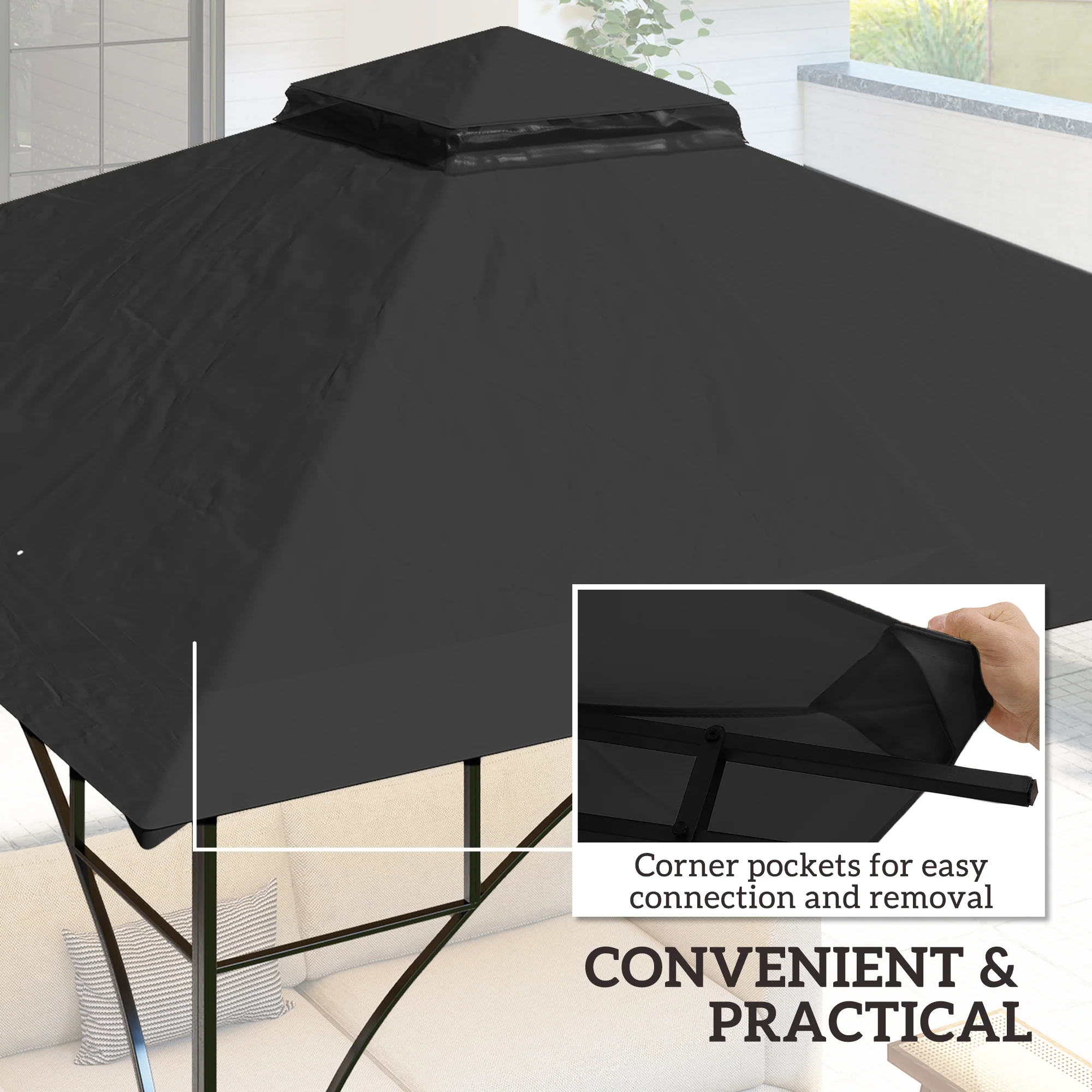 Outsunny Gazebo Canopy Replacement Cover 3 x 3(m) 2-Tier Roof Top for Garden - Image 4