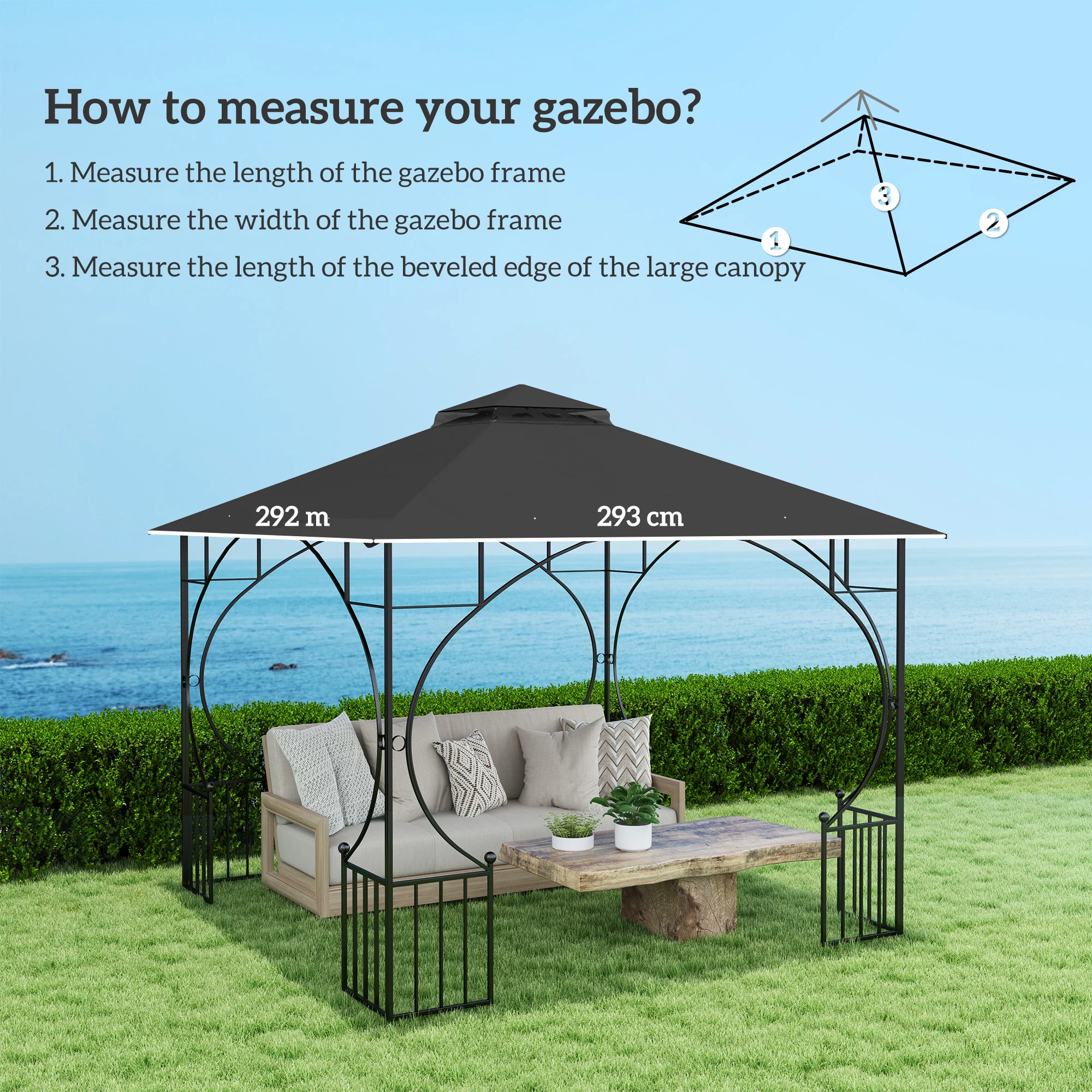 Outsunny Gazebo Canopy Replacement Cover 3 x 3(m) 2-Tier Roof Top for Garden - Image 5