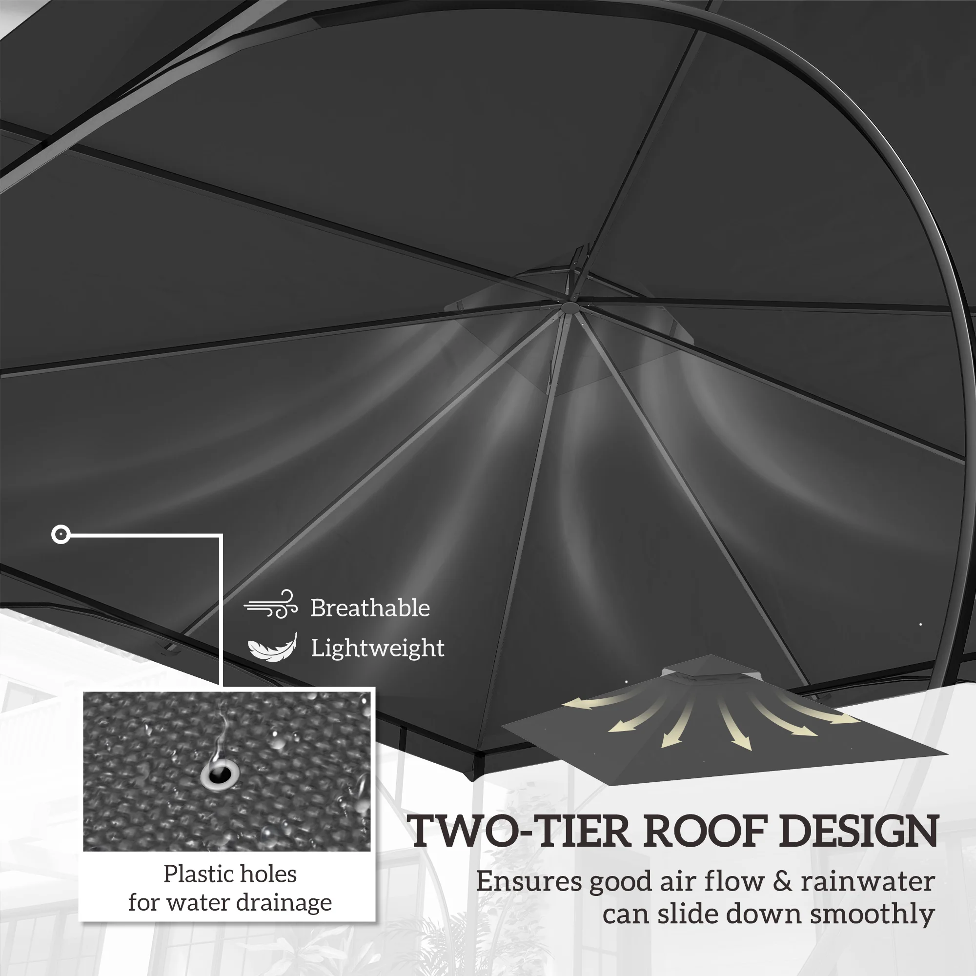 Outsunny Gazebo Canopy Replacement Cover 3 x 3(m) 2-Tier Roof Top for Garden - Image 6