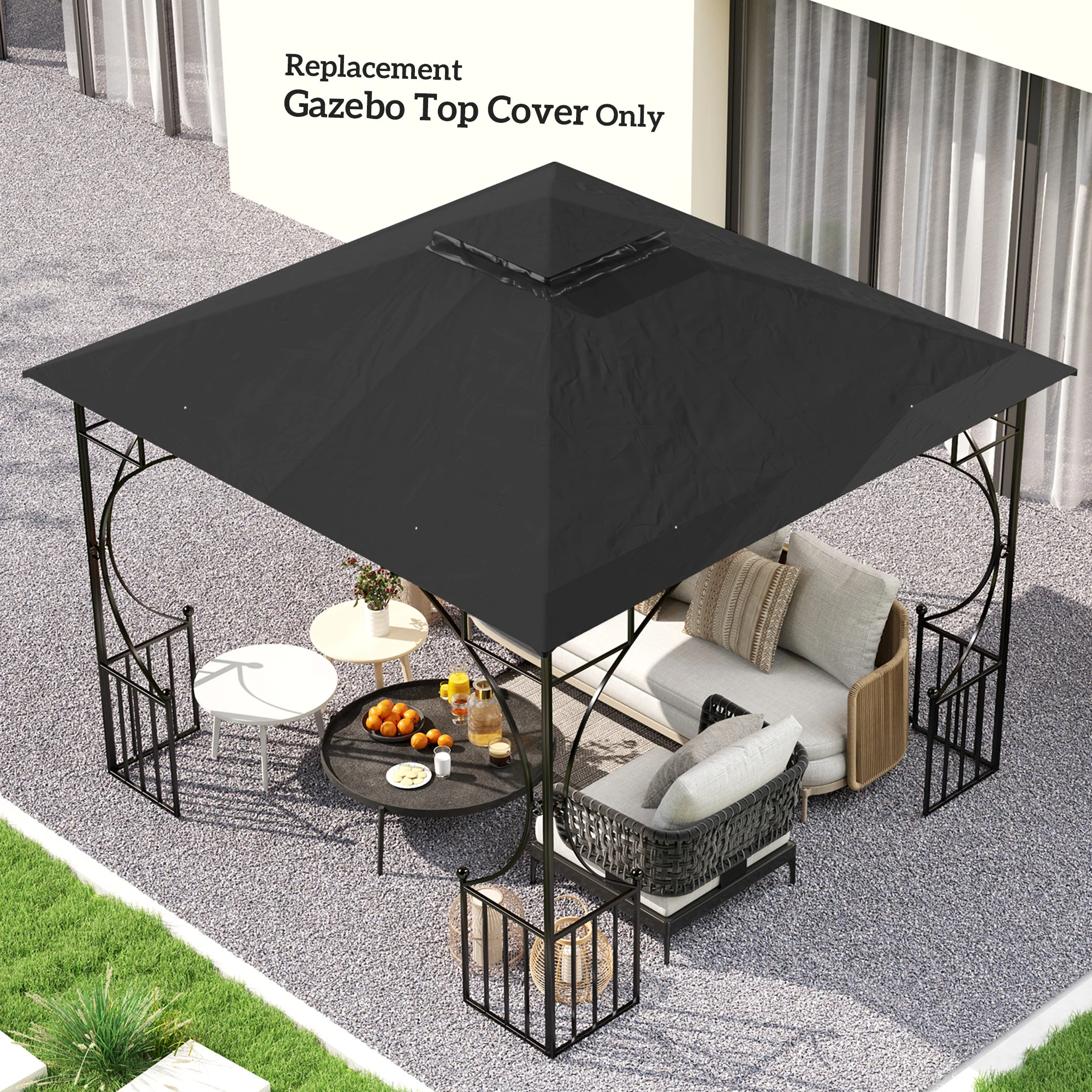 Outsunny Gazebo Canopy Replacement Cover 3 x 3(m) 2-Tier Roof Top for Garden - Image 7