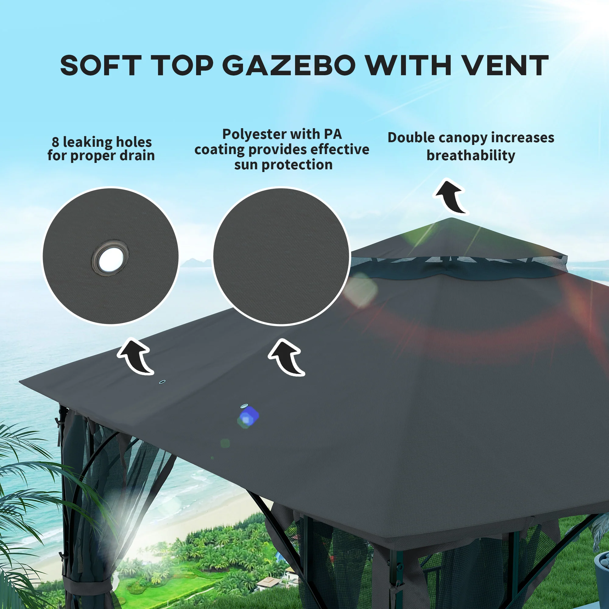 Outsunny Gazebo Party Tent Canopy Sun Shade for Patio Garden 3x3(m) - Image 3