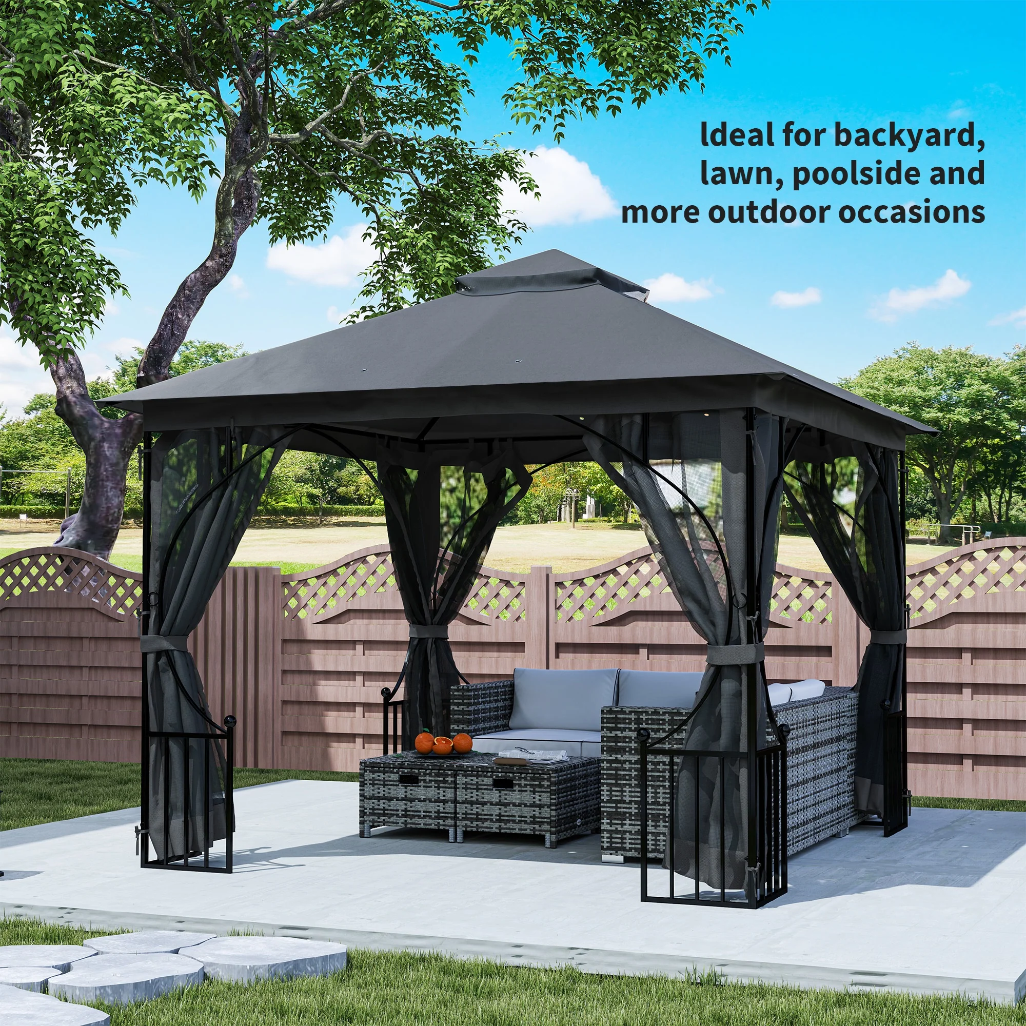Outsunny Gazebo Party Tent Canopy Sun Shade for Patio Garden 3x3(m) - Image 7