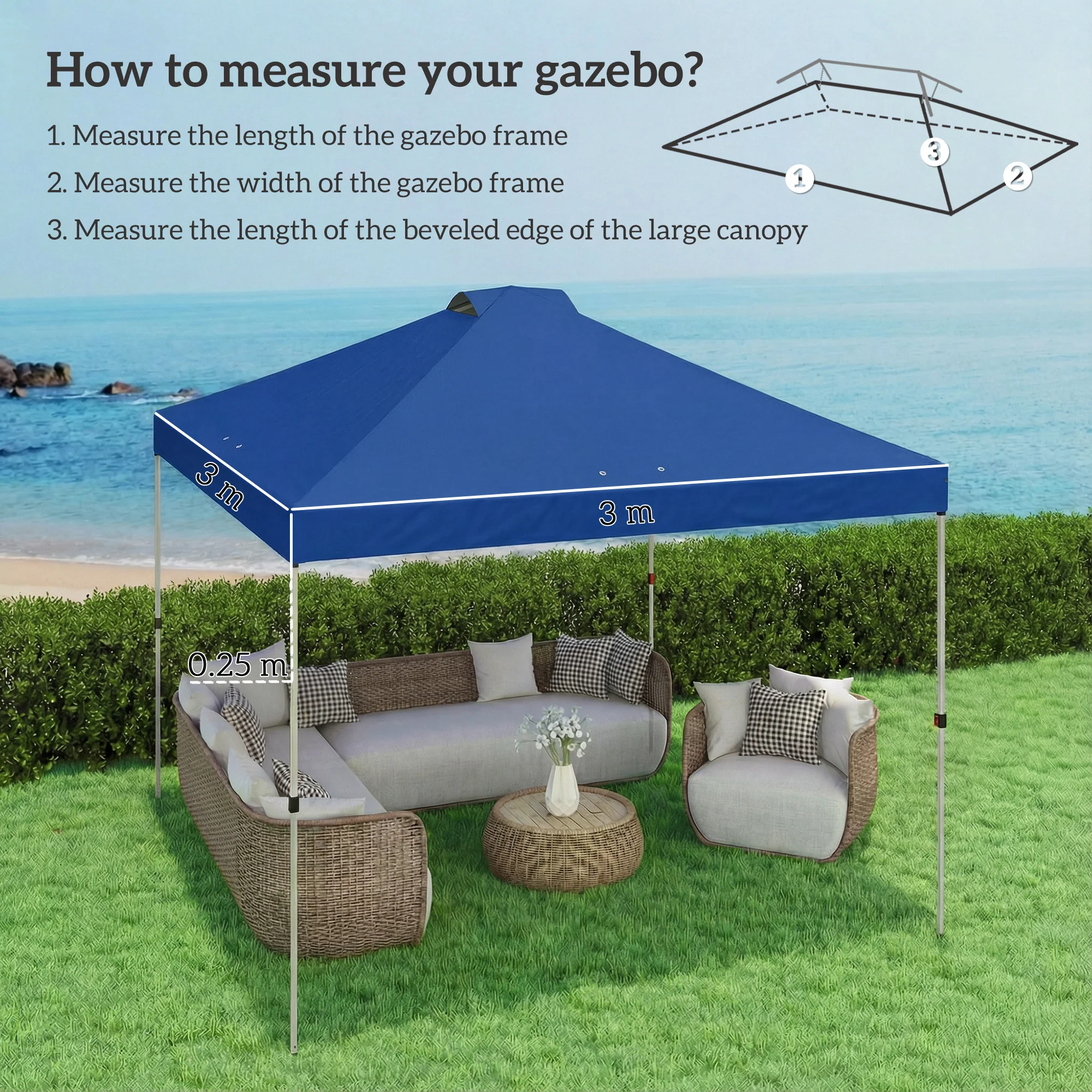 Outsunny Gazebo Roof Replacement UV50+ Waterproof 3x3(m) Blue - Image 3