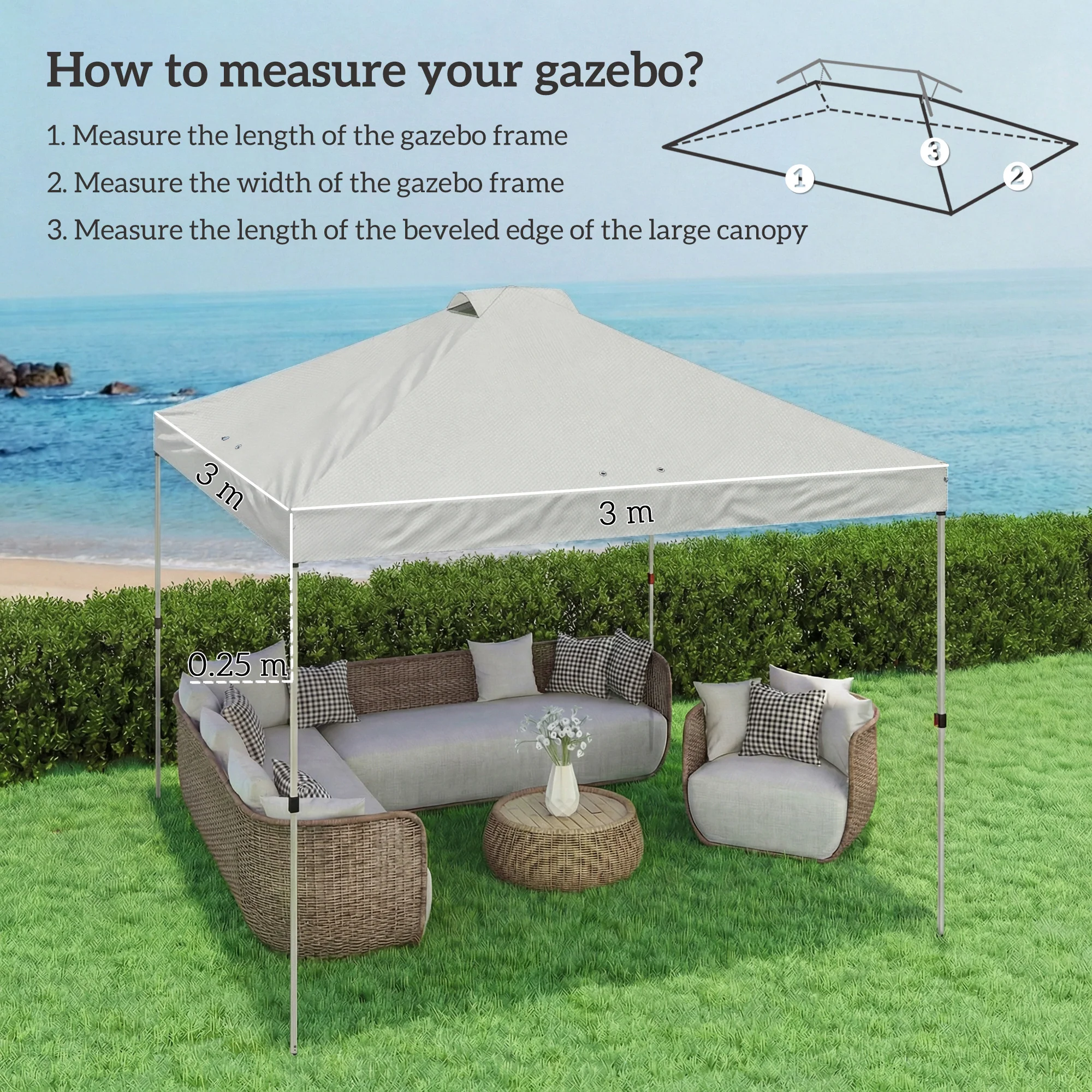 Outsunny Gazebo Roof Replacement UV50+ Waterproof 3x3(m) White - Image 3