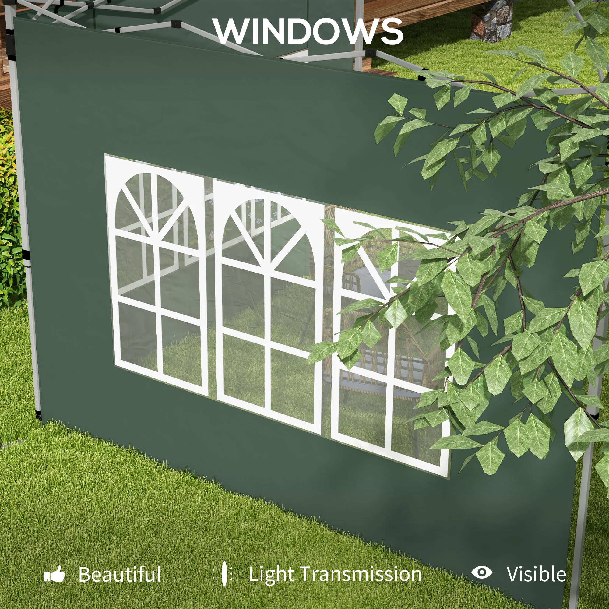 Outsunny Gazebo Side Panels for 3x3(m) or 3x4m Pop Up Gazebo, 2 Pack, Green - Image 6
