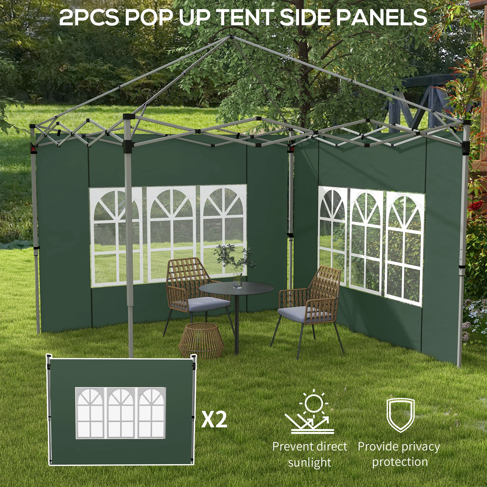 Outsunny Gazebo Side Panels for 3x3(m) or 3x4m Pop Up Gazebo, 2 Pack, Green - Image 3