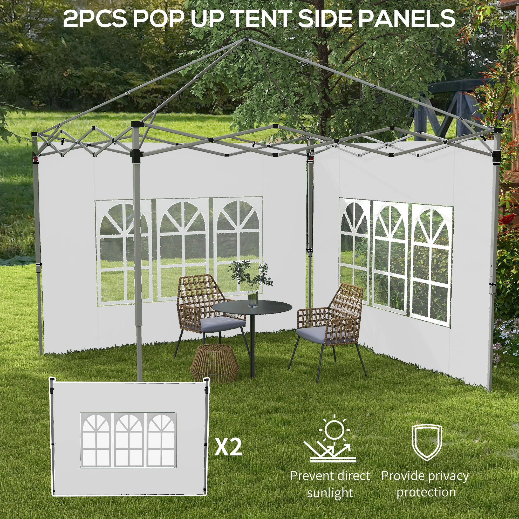 Outsunny Gazebo Side Panels for 3x3(m) or 3x4m Pop Up Gazebo, 2 Pack, White - Image 3