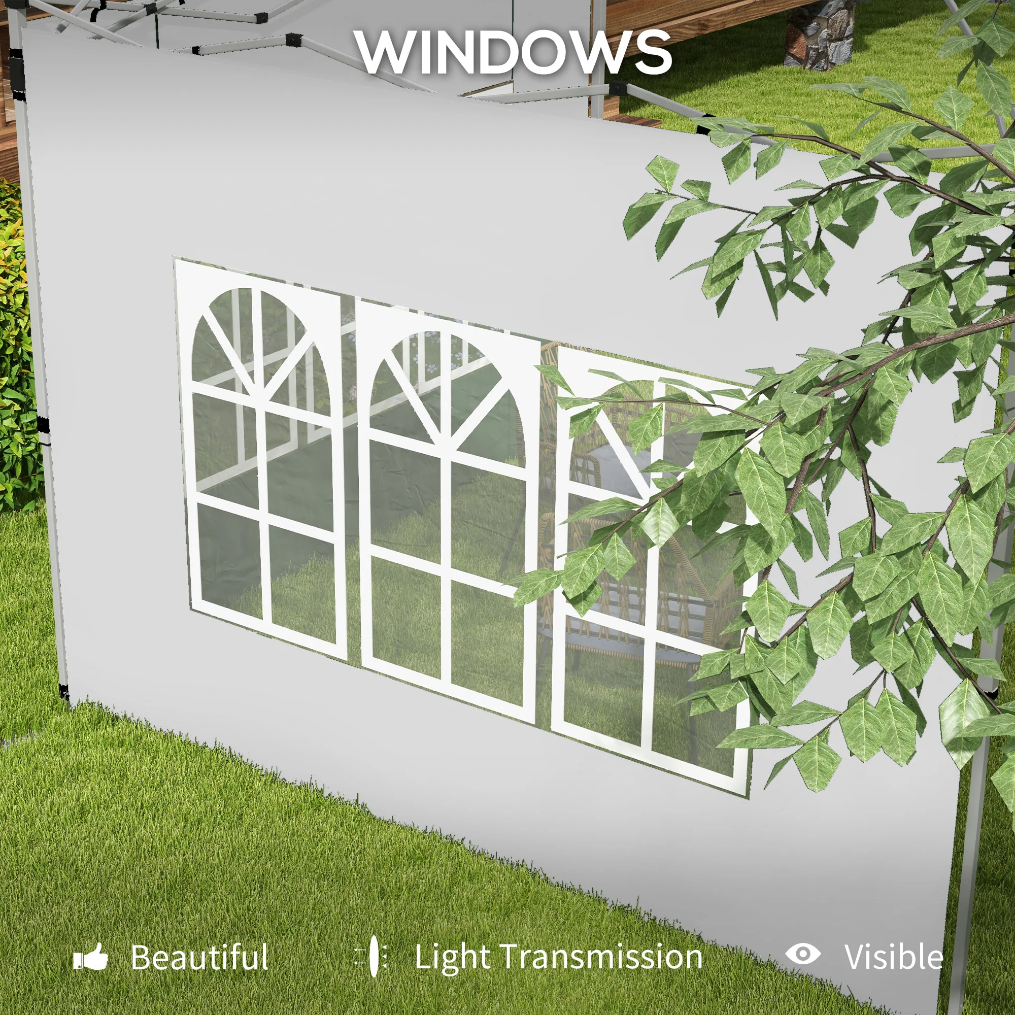 Outsunny Gazebo Side Panels for 3x3(m) or 3x4m Pop Up Gazebo, 2 Pack, White - Image 6