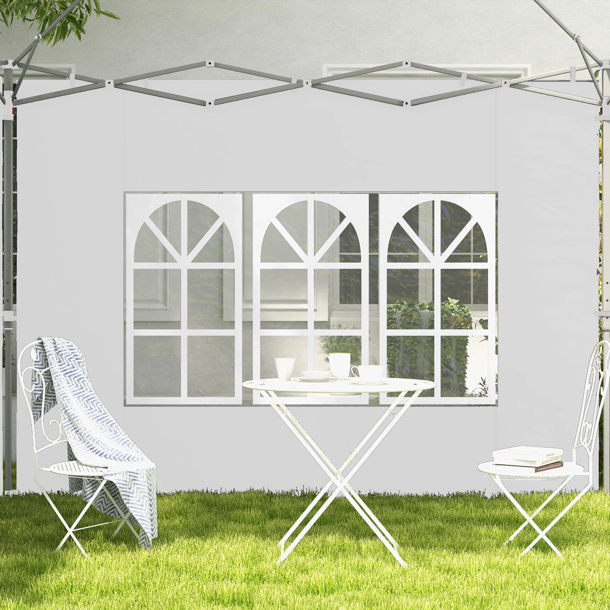 Outsunny Gazebo Side Panels for 3x3(m) or 3x4m Pop Up Gazebo, 2 Pack, White - Image 7