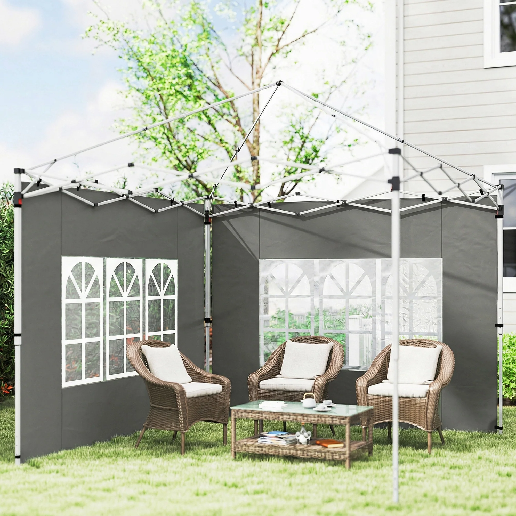 Outsunny Gazebo Side Panels for 3x3(m) or 3x4m Pop Up Gazebo, Dark Grey - Image 2
