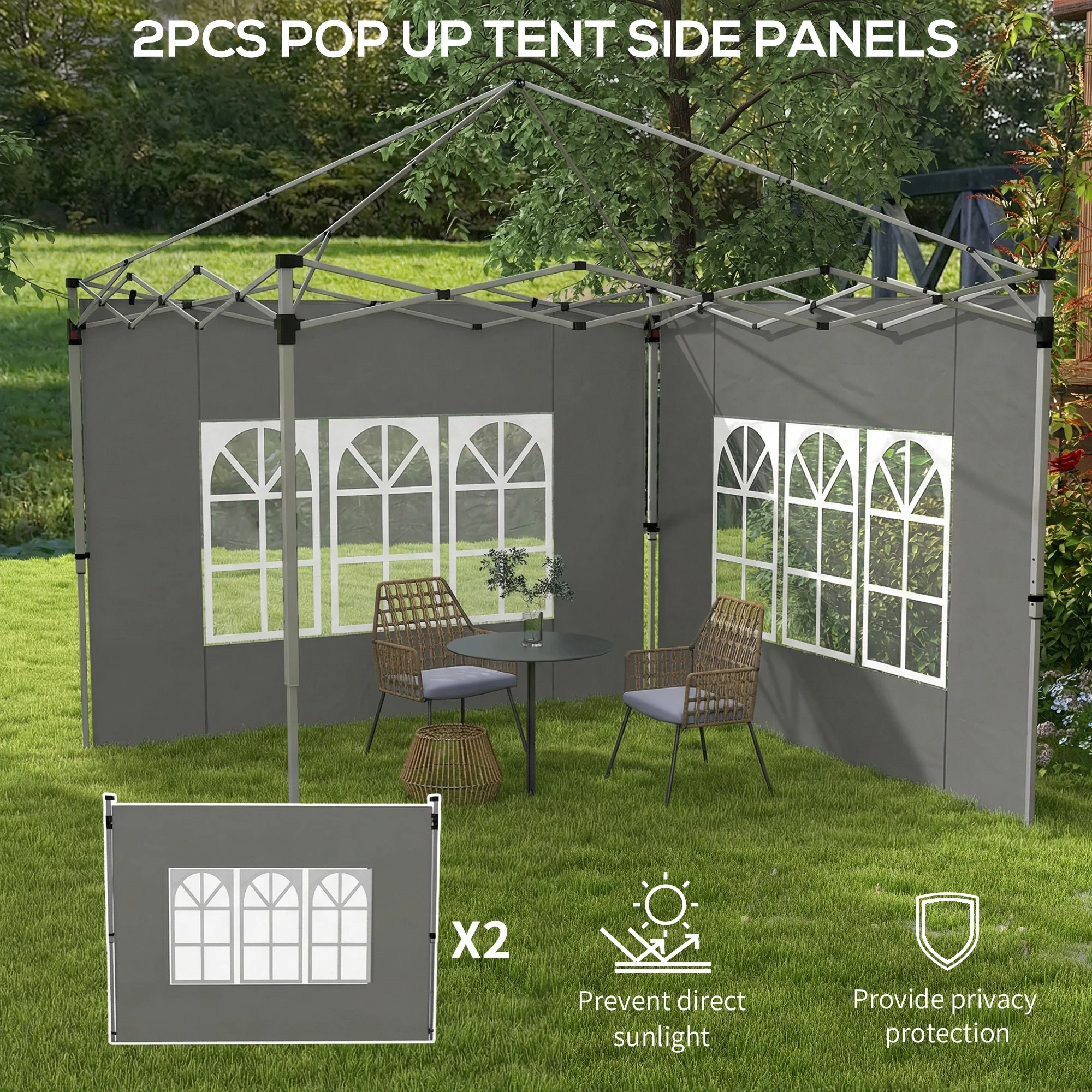 Outsunny Gazebo Side Panels for 3x3(m) or 3x4m Pop Up Gazebo, Dark Grey - Image 3