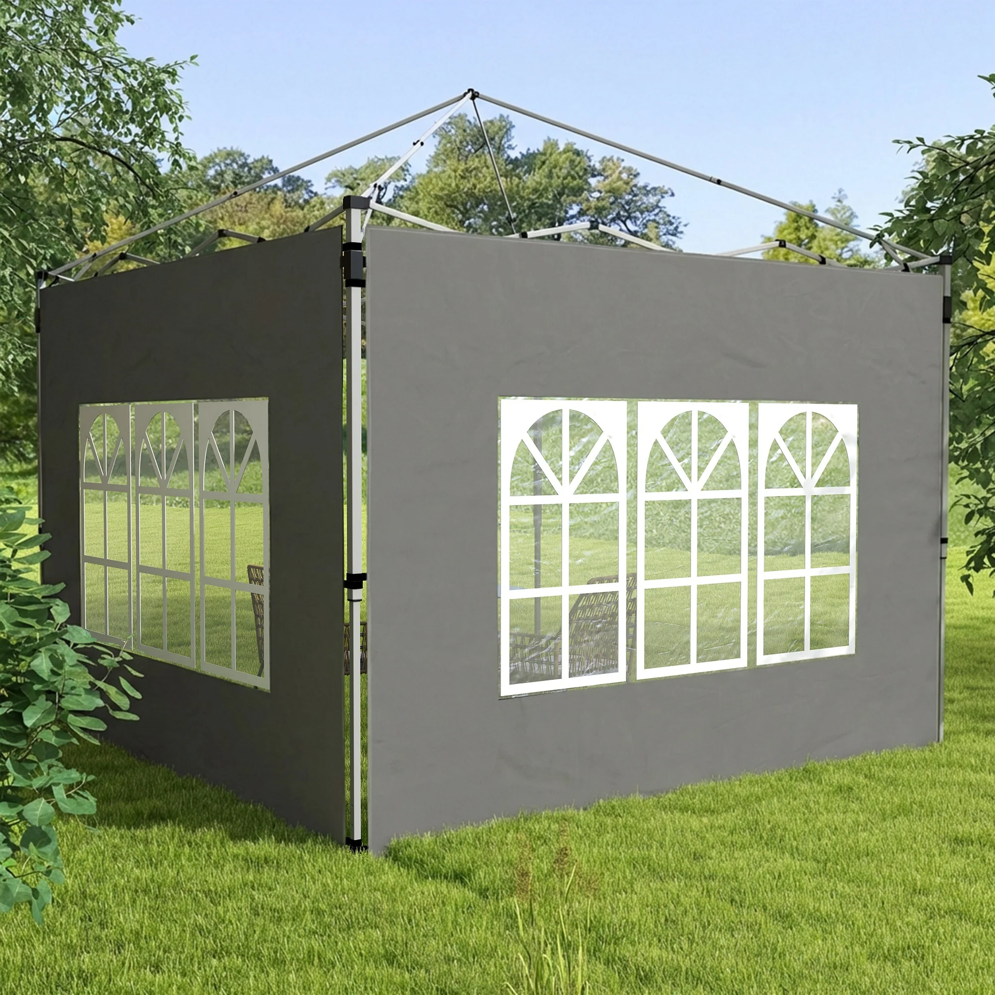 Outsunny Gazebo Side Panels for 3x3(m) or 3x4m Pop Up Gazebo, Dark Grey - Image 9
