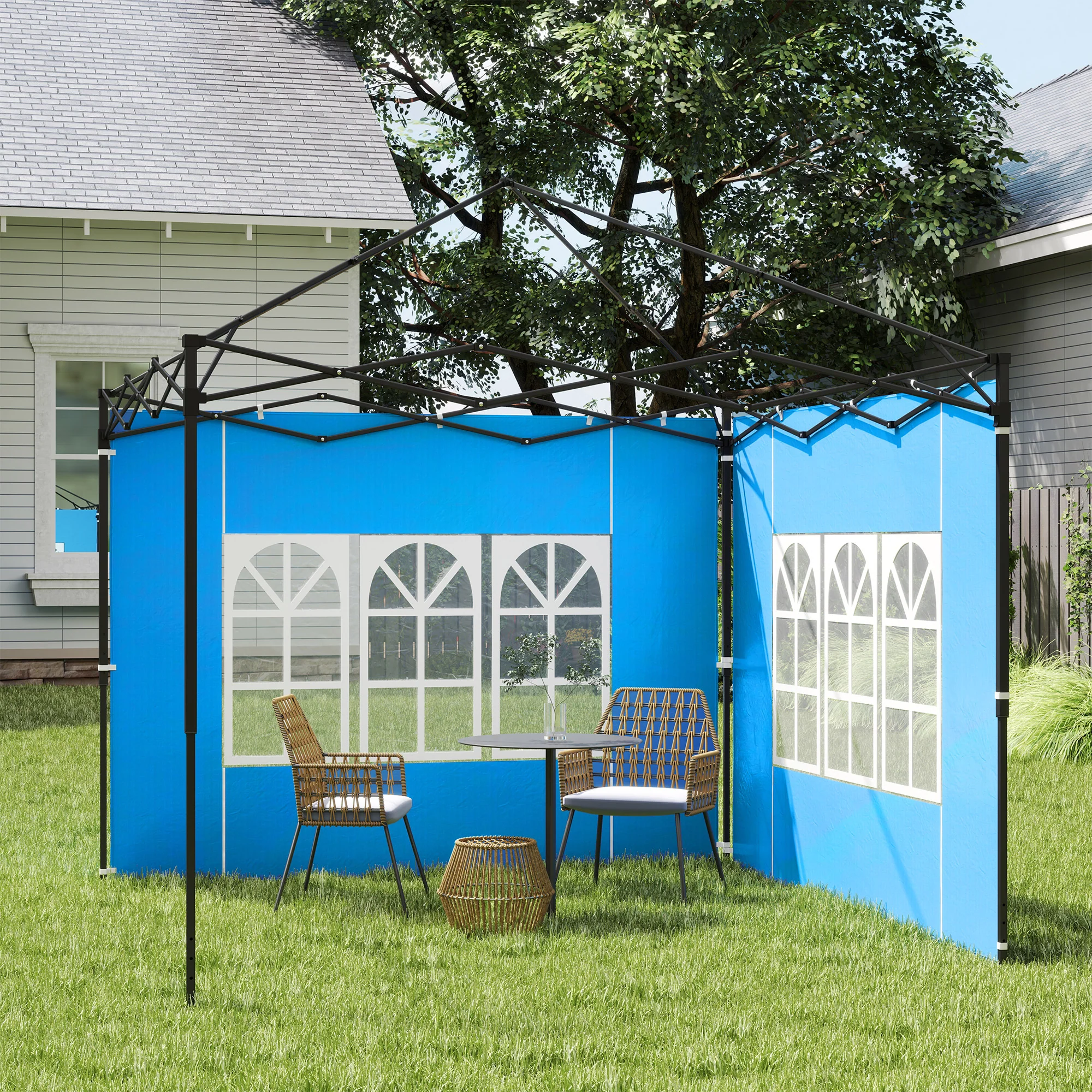 Outsunny Gazebo Side Panels For 3x3(m) Or 3x6m Gazebo Canopy, 2 Pack, Blue - Image 9