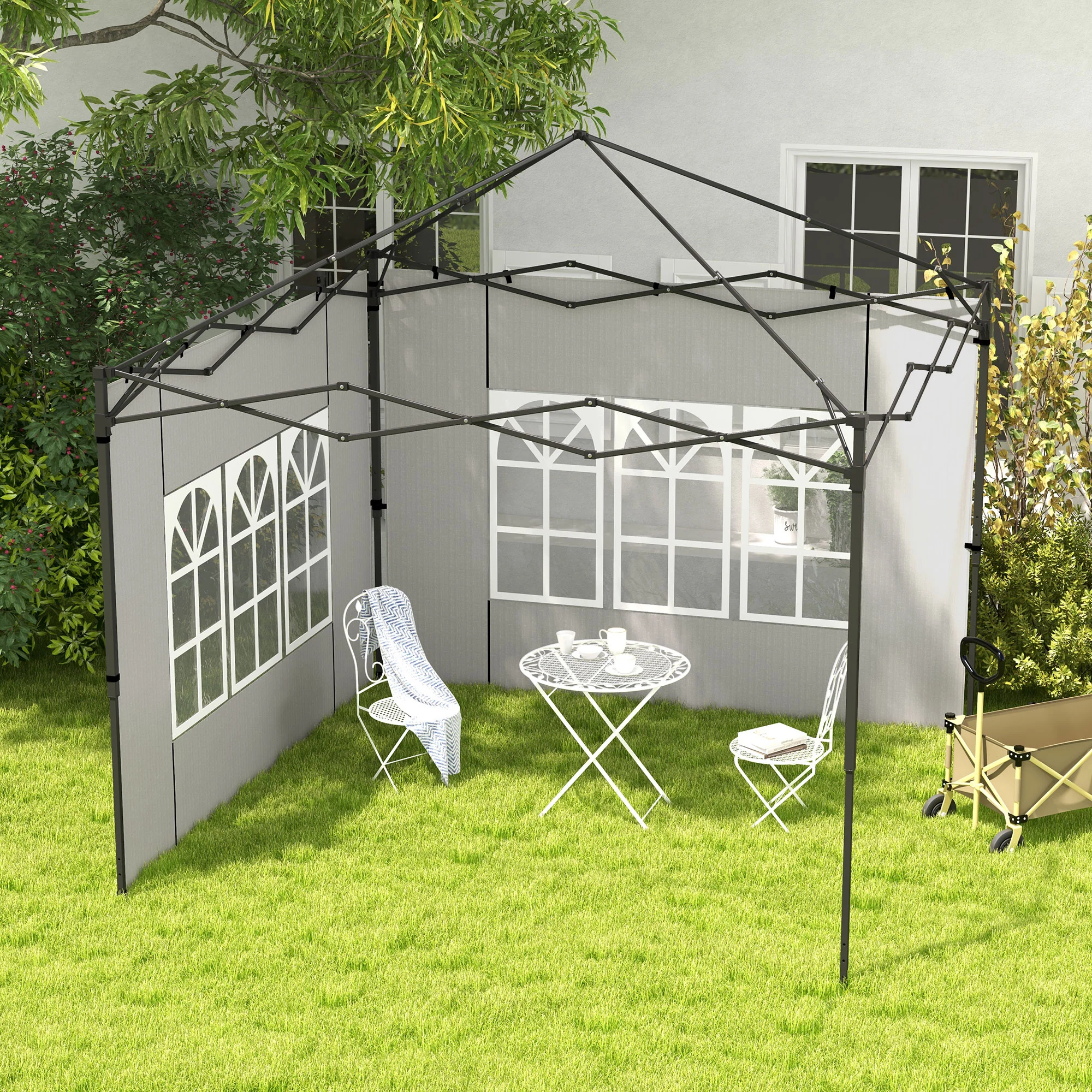 Outsunny Gazebo Side Panels for 3x3(m) or 3x6m Gazebo Canopy, 2 Pack, White - Image 2