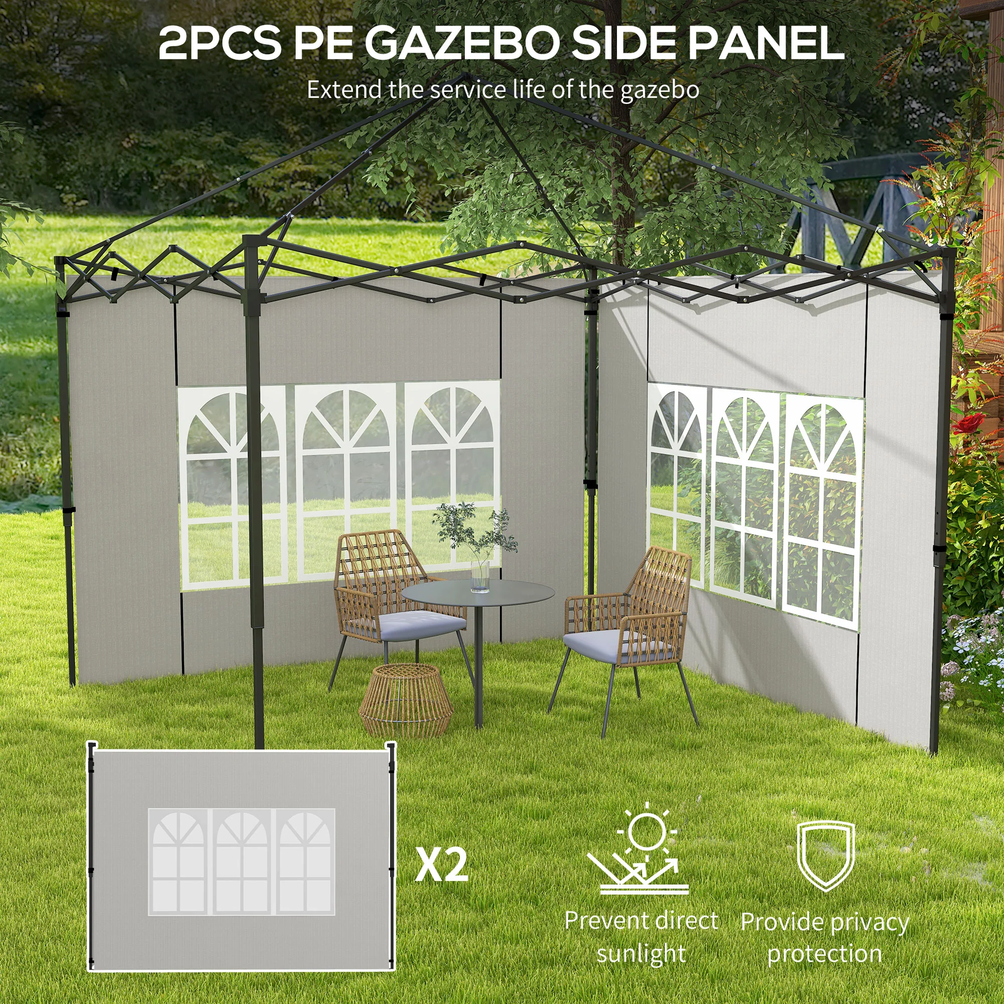Outsunny Gazebo Side Panels for 3x3(m) or 3x6m Gazebo Canopy, 2 Pack, White - Image 3