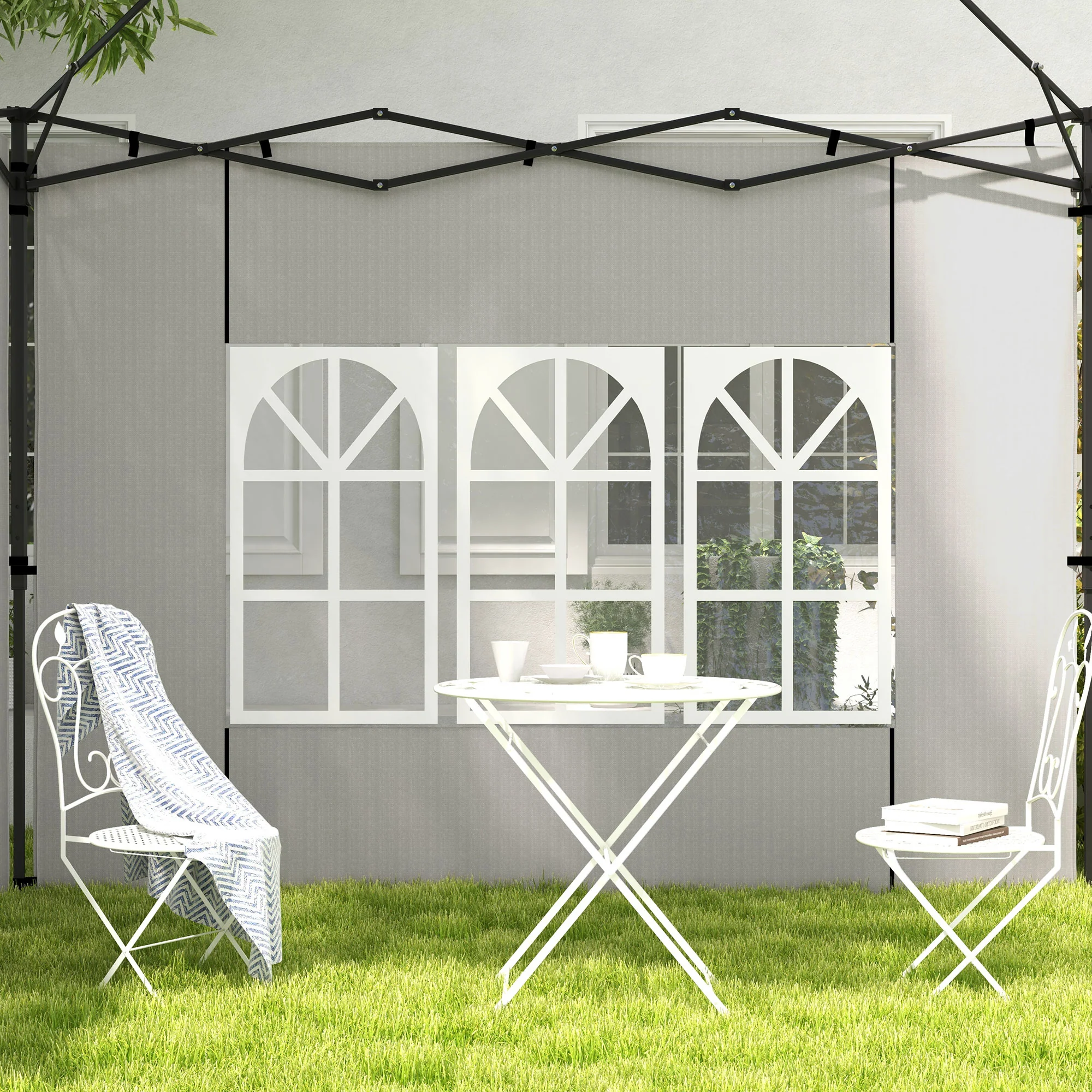 Outsunny Gazebo Side Panels for 3x3(m) or 3x6m Gazebo Canopy, 2 Pack, White - Image 7