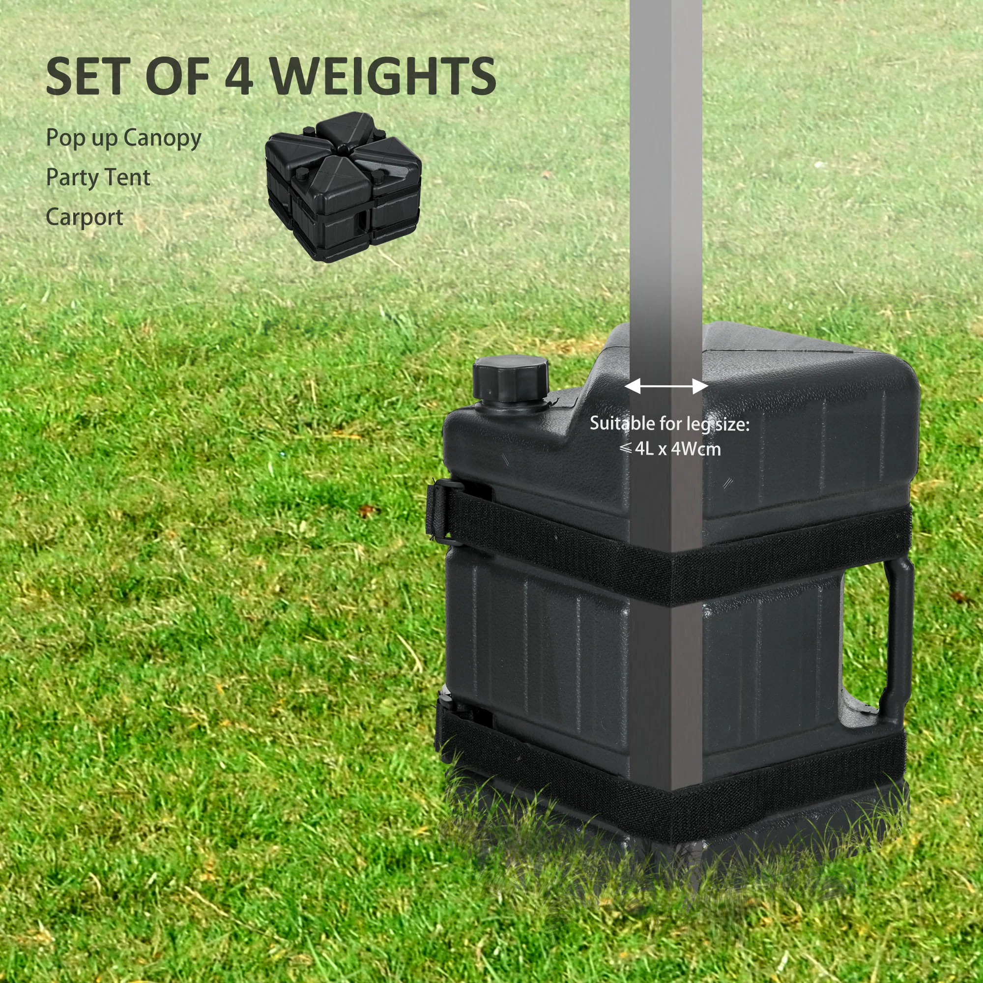 Outsunny Gazebo Weights Set of 4, HDPE Water or Sand Filled with Secure Straps - Image 3