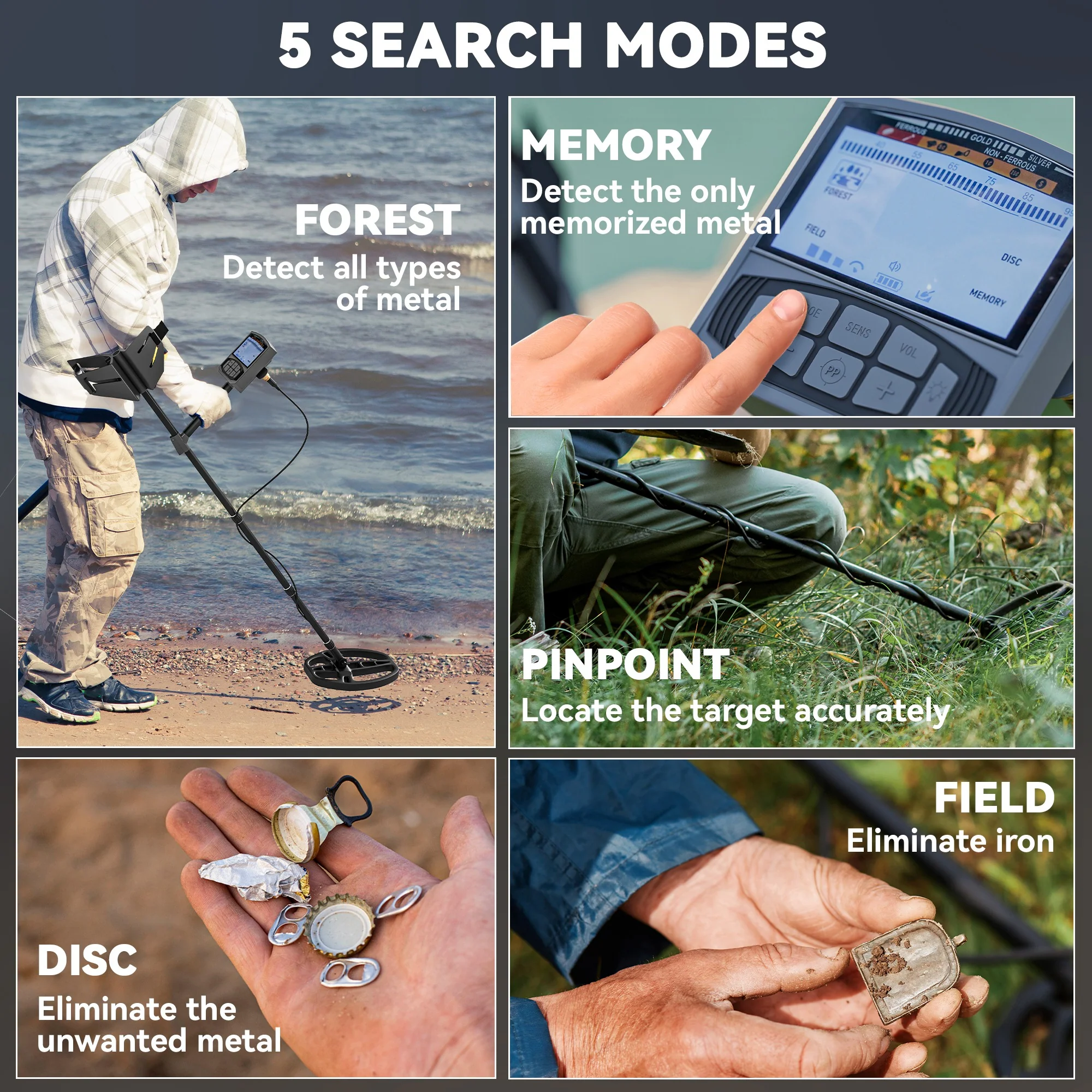 Outsunny Gold Metal Detector With DSP Chip And 5 Professional Modes - Image 3