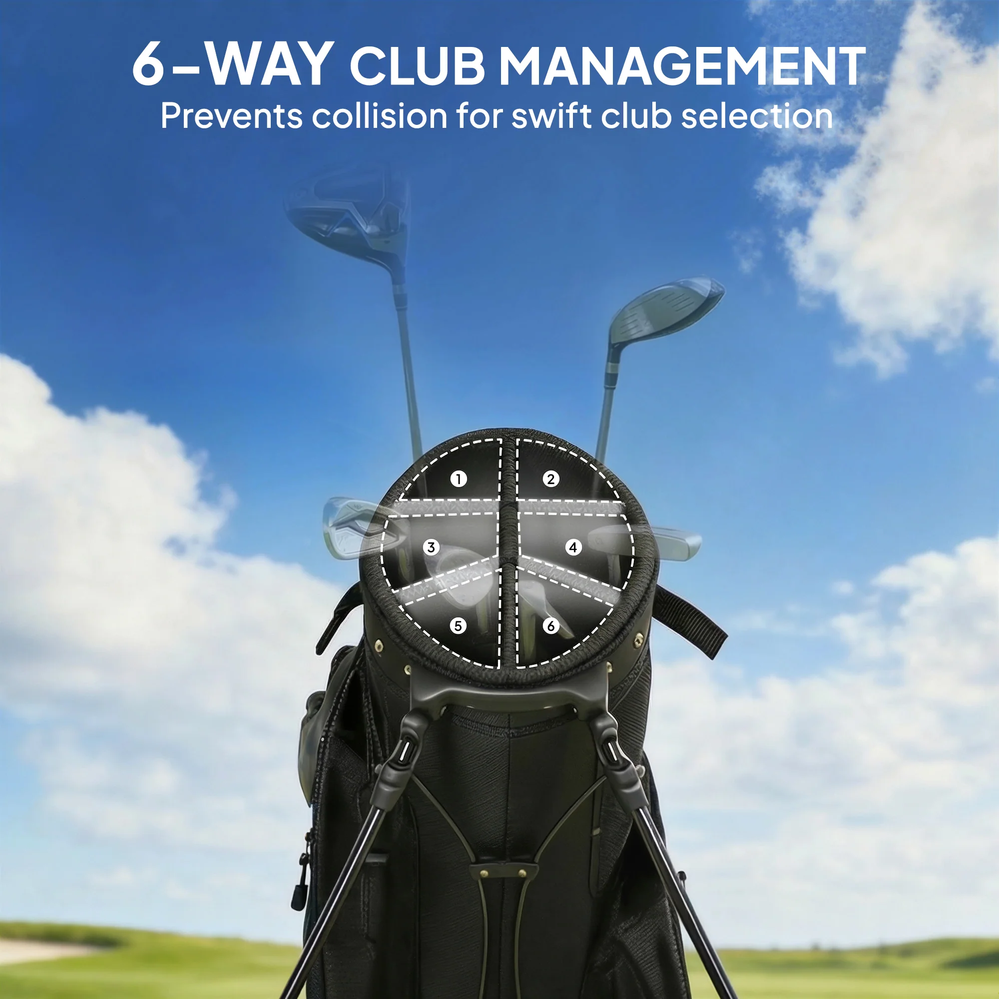 Outsunny Golf Stand Bag 6 Way Full-Length Dividers, Waterproof Golf Bag Grey - Image 4