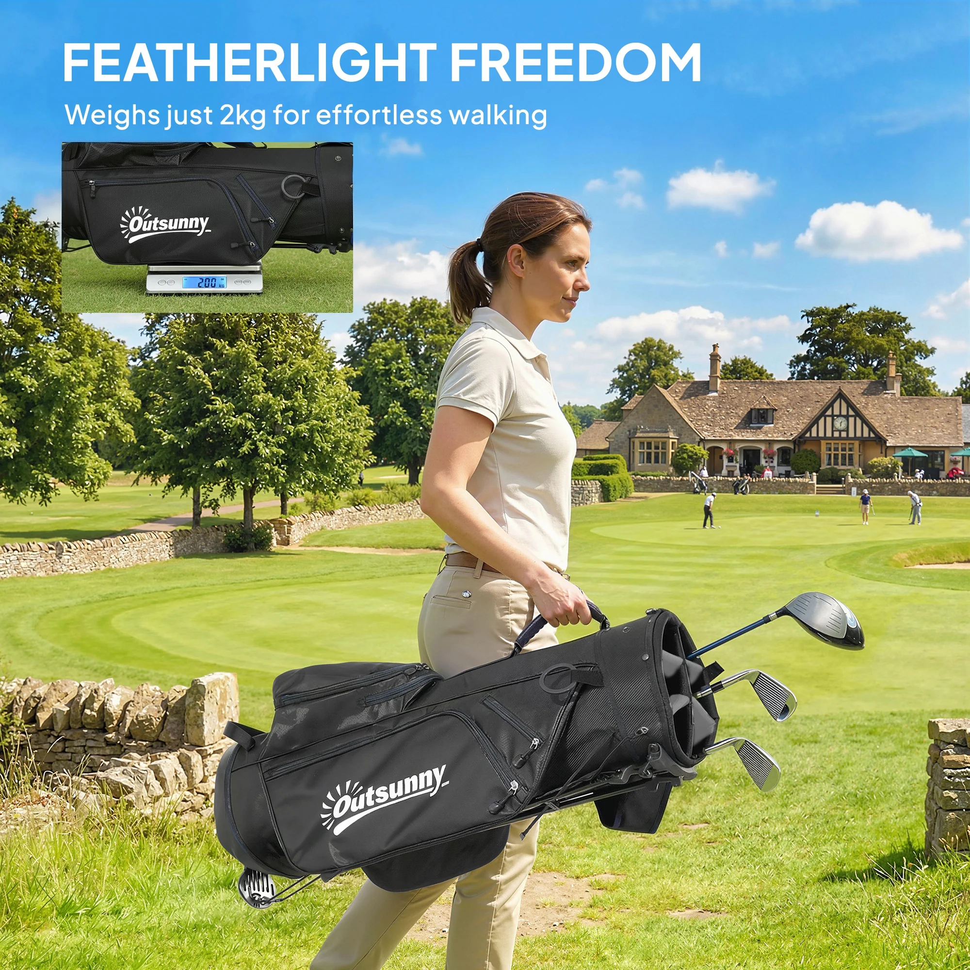 Outsunny Golf Stand Bag 6 Way Full-Length Dividers, Waterproof Golf Bag Grey - Image 5
