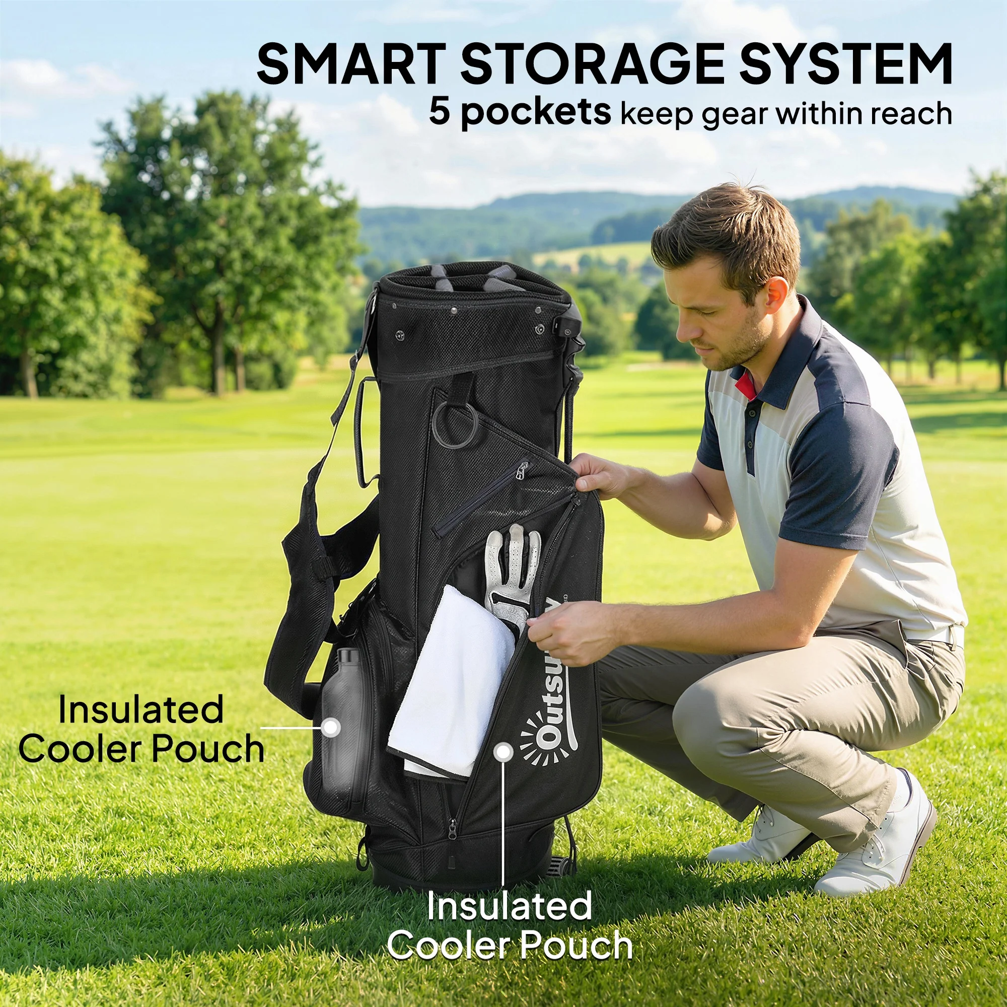 Outsunny Golf Stand Bag 6 Way Full-Length Dividers, Waterproof Golf Bag Grey - Image 6