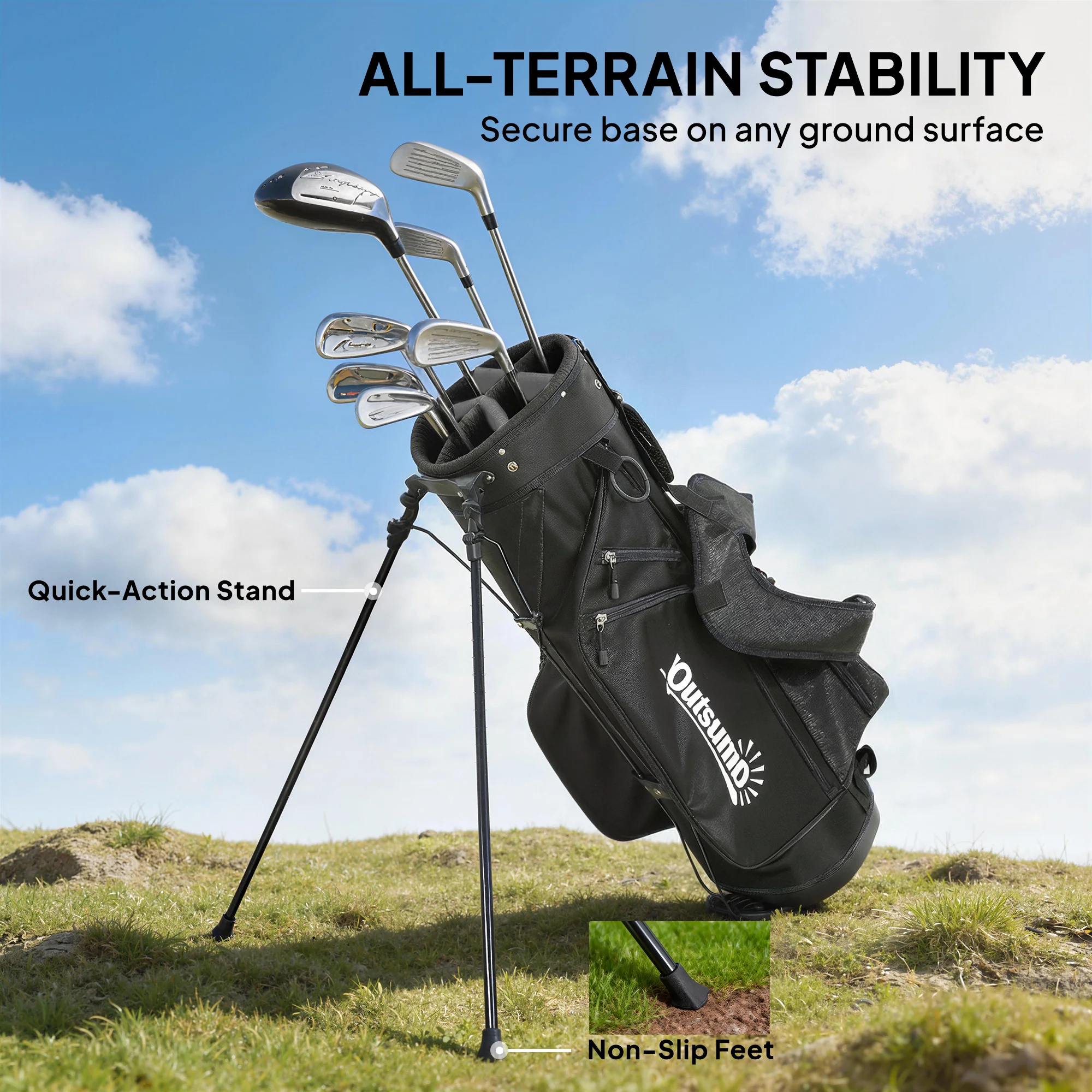 Outsunny Golf Stand Bag 6 Way Full-Length Dividers, Waterproof Golf Bag Grey - Image 7