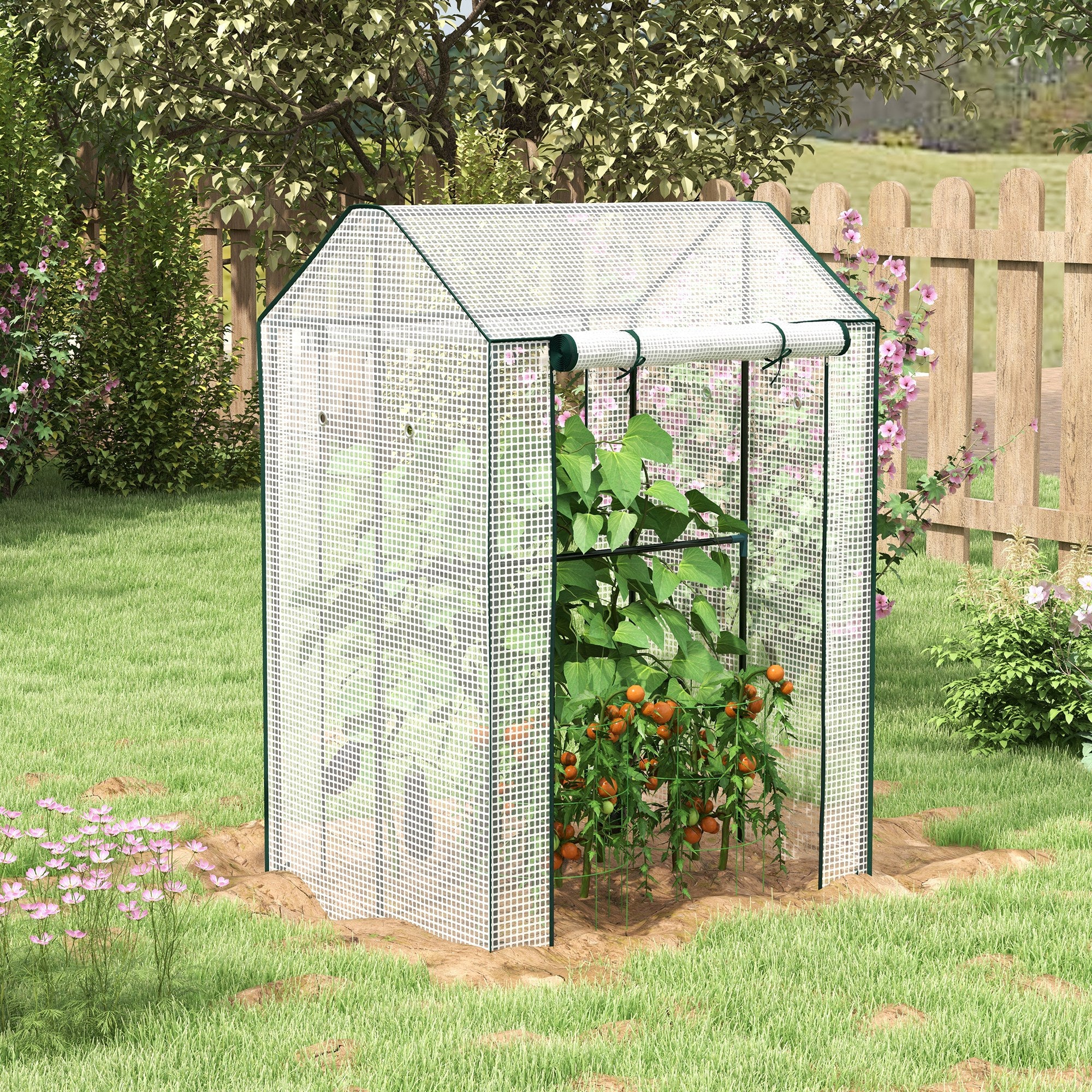 Outsunny Greenhouse with 2 Roll-up Doors and Vent Holes, 100x80x150cm - Image 2