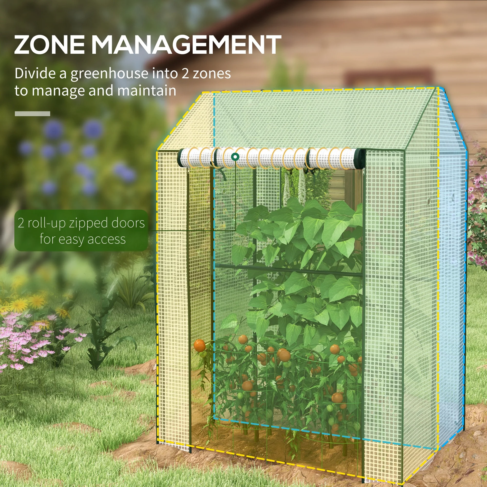 Outsunny Greenhouse with 2 Roll-up Doors and Vent Holes, 100x80x150cm - Image 3