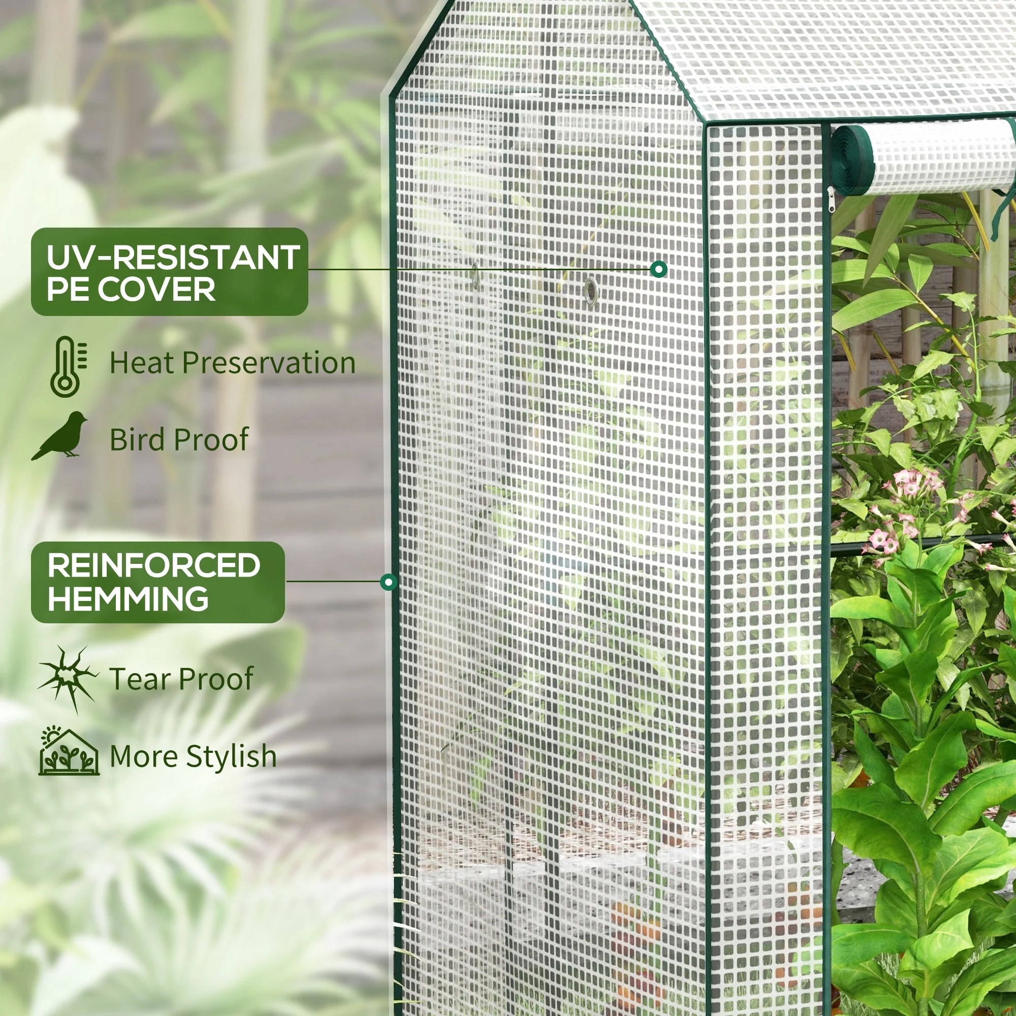 Outsunny Greenhouse with 2 Roll-up Doors and Vent Holes, 100x80x150cm - Image 4