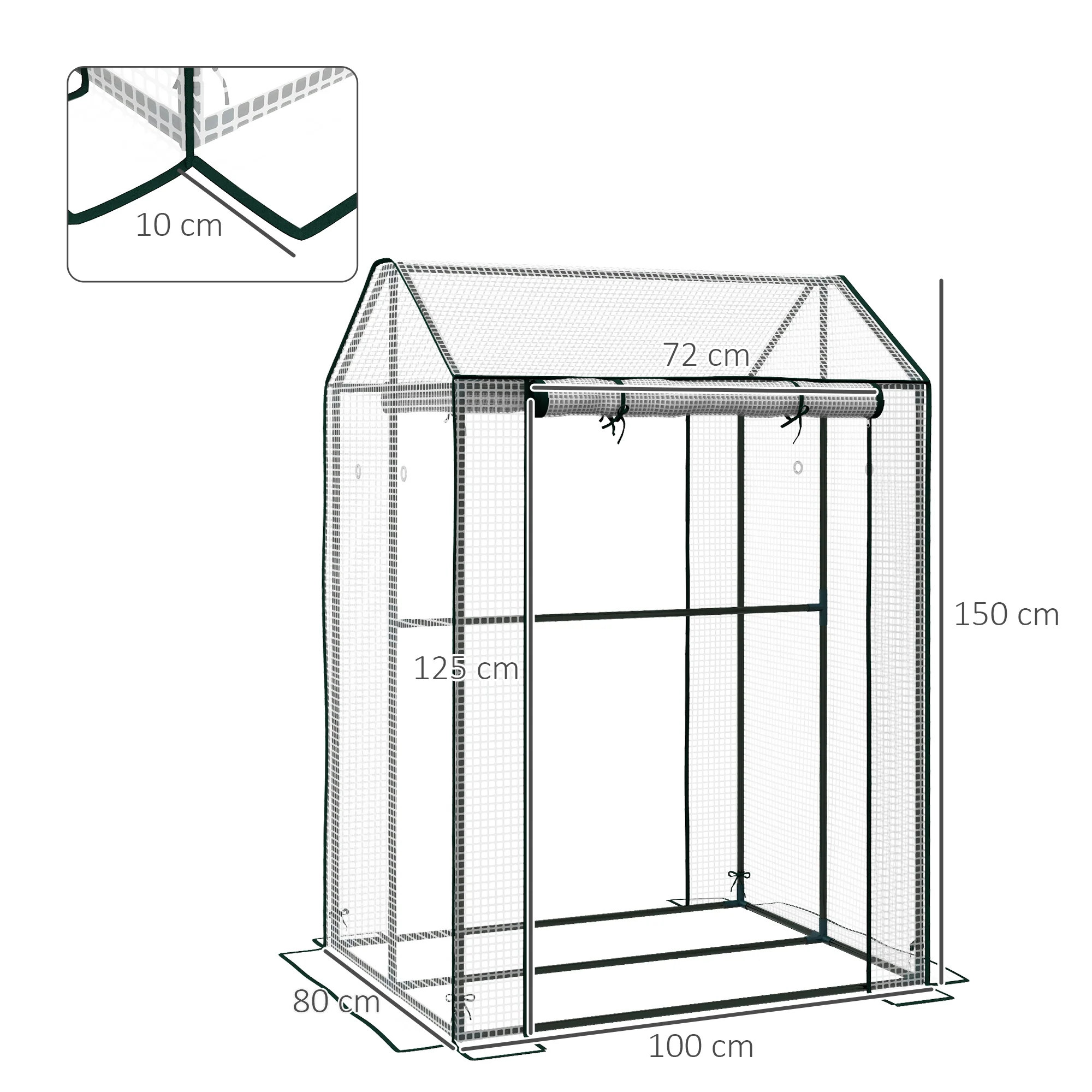 Outsunny Greenhouse with 2 Roll-up Doors and Vent Holes, 100x80x150cm - Image 5