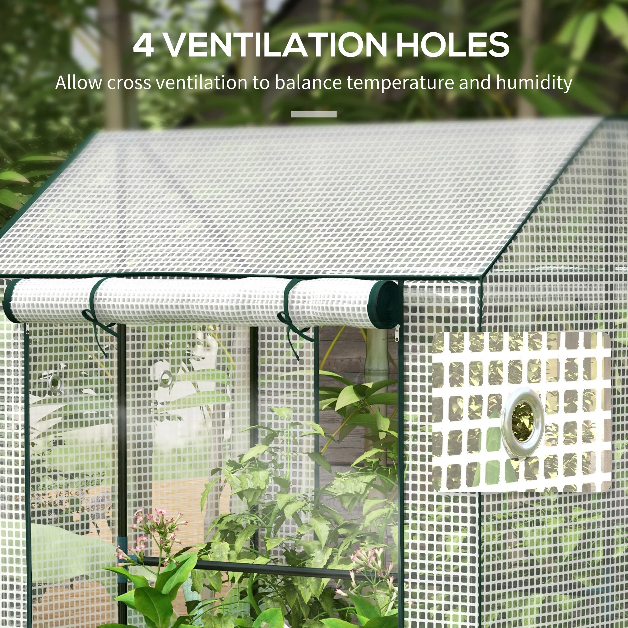 Outsunny Greenhouse with 2 Roll-up Doors and Vent Holes, 100x80x150cm - Image 6