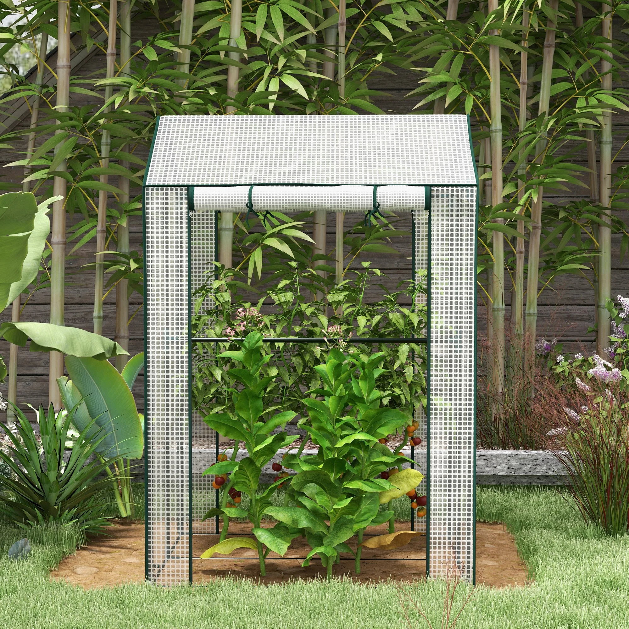Outsunny Greenhouse with 2 Roll-up Doors and Vent Holes, 100x80x150cm - Image 8