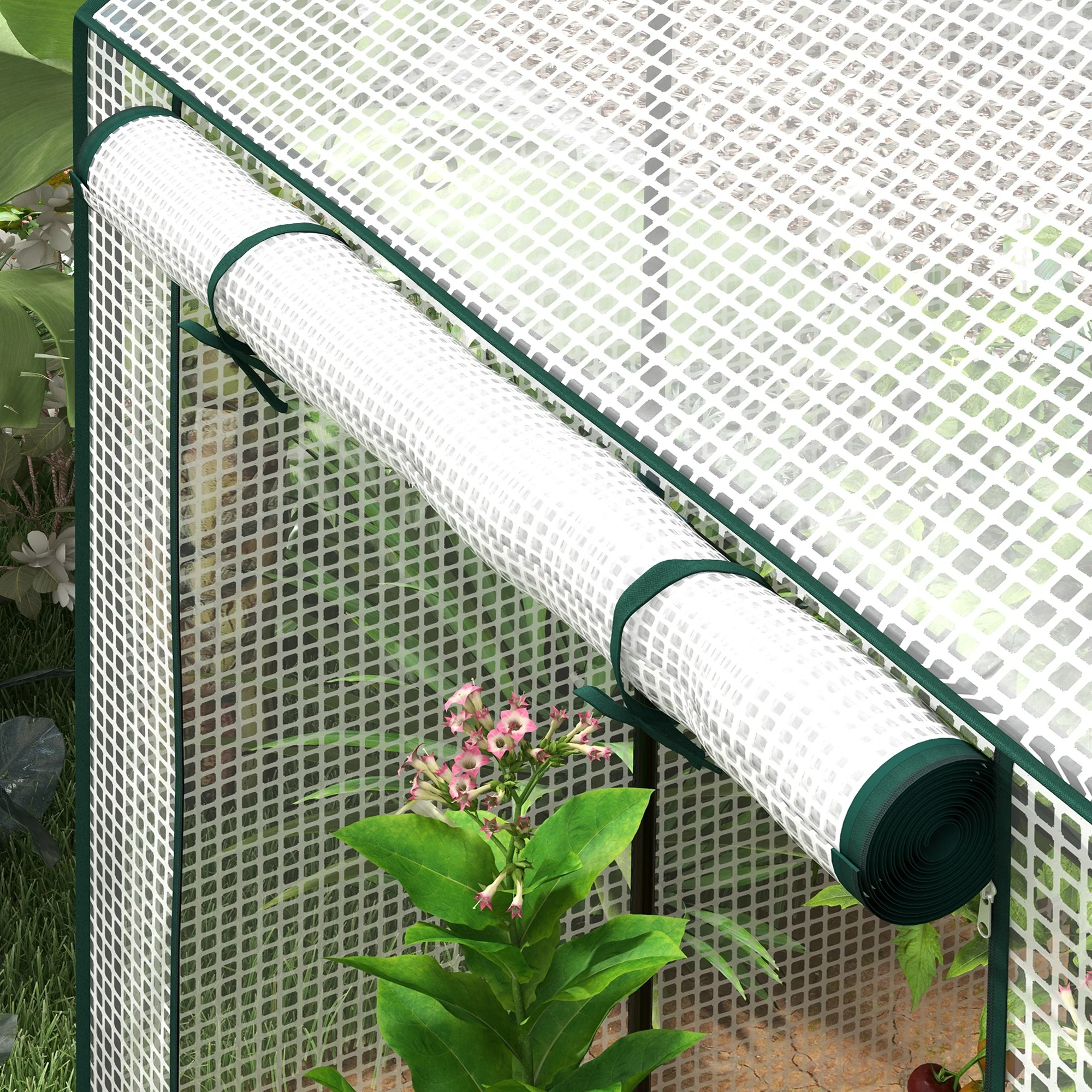 Outsunny Greenhouse with 2 Roll-up Doors and Vent Holes, 100x80x150cm - Image 9