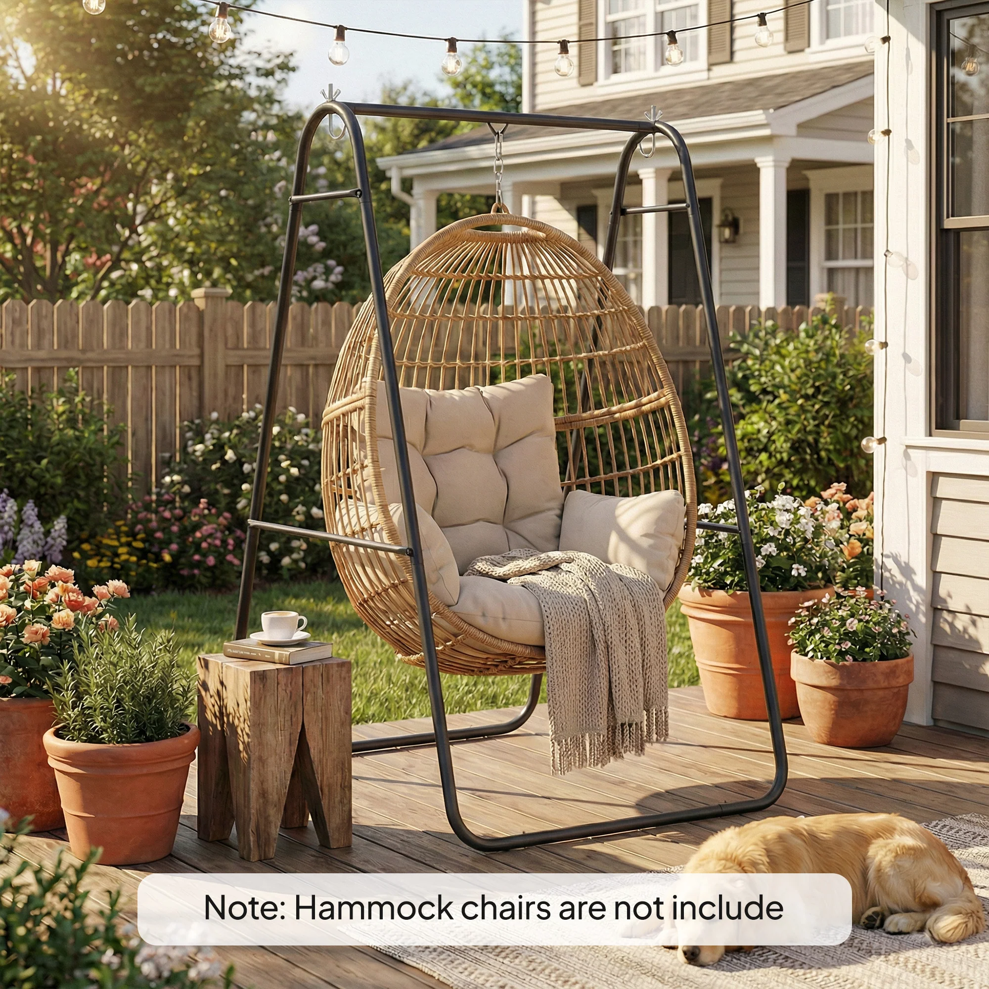 Outsunny Hammock Chair Stand Only, Hanging Chair Stand, 150 KG Load, Black - Image 2