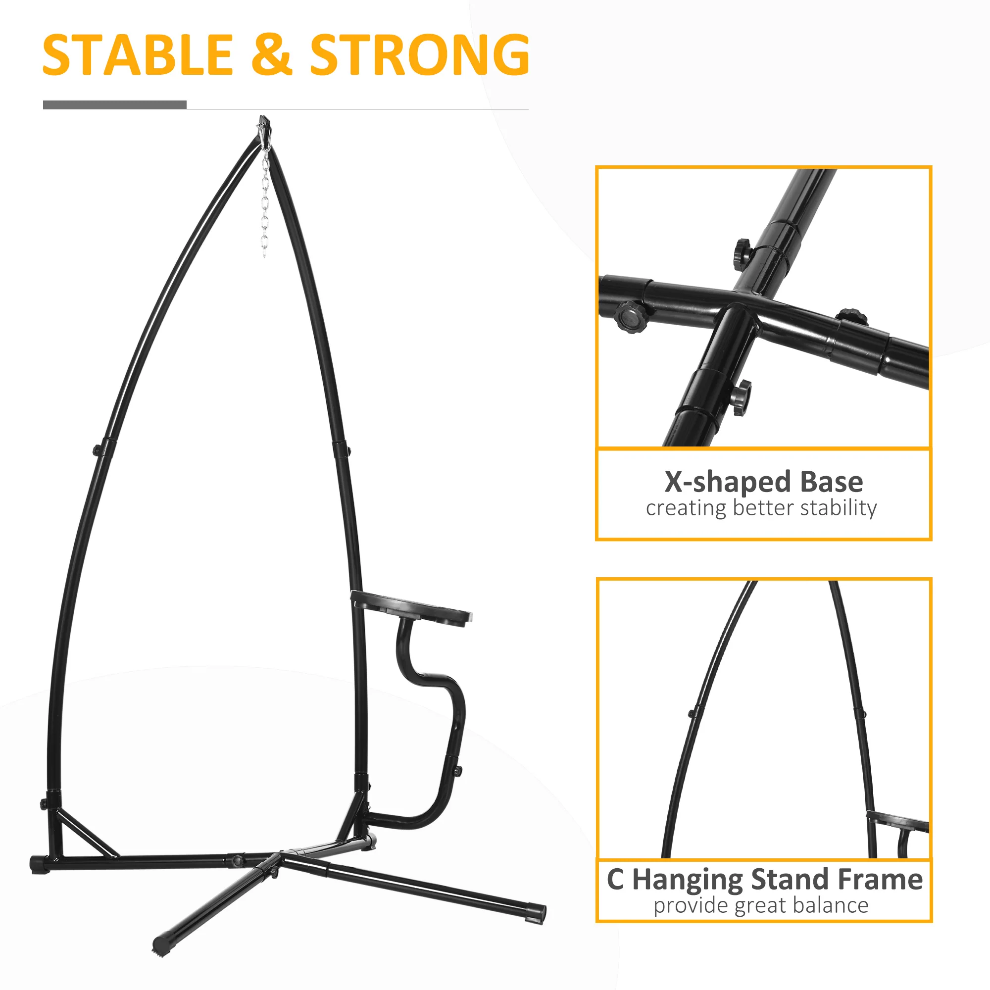 Outsunny Hammock Chair Stand Only Heavy Duty Metal C-Stand Indoor or Outdoor - Image 2