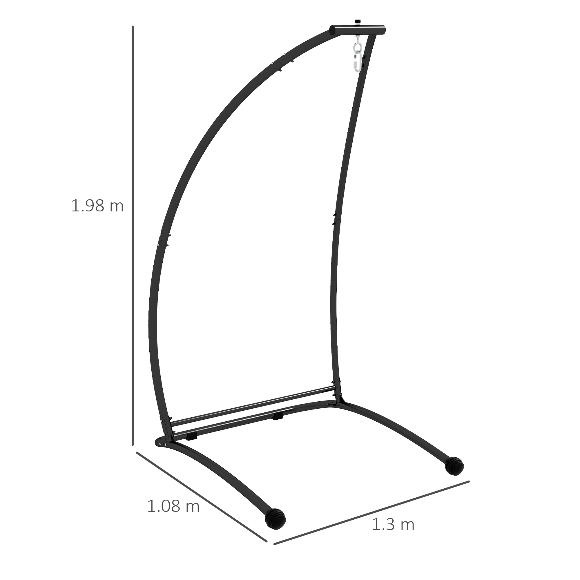 Outsunny Hammock Chair Stand with Metal Frame C Shape Hammock Stand Only, Black - Image 5
