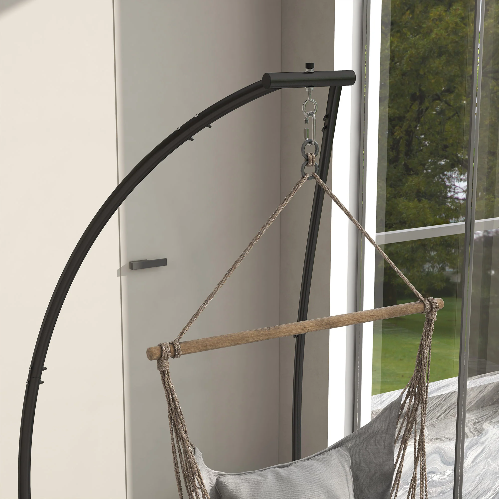 Outsunny Hammock Chair Stand with Metal Frame C Shape Hammock Stand Only, Black - Image 8