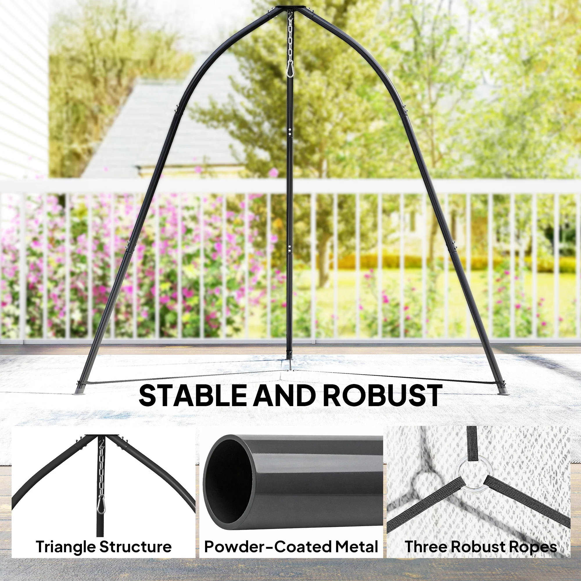 Outsunny Hammock Stand Adjustable Height, for Patio, Garden, Black - Image 4